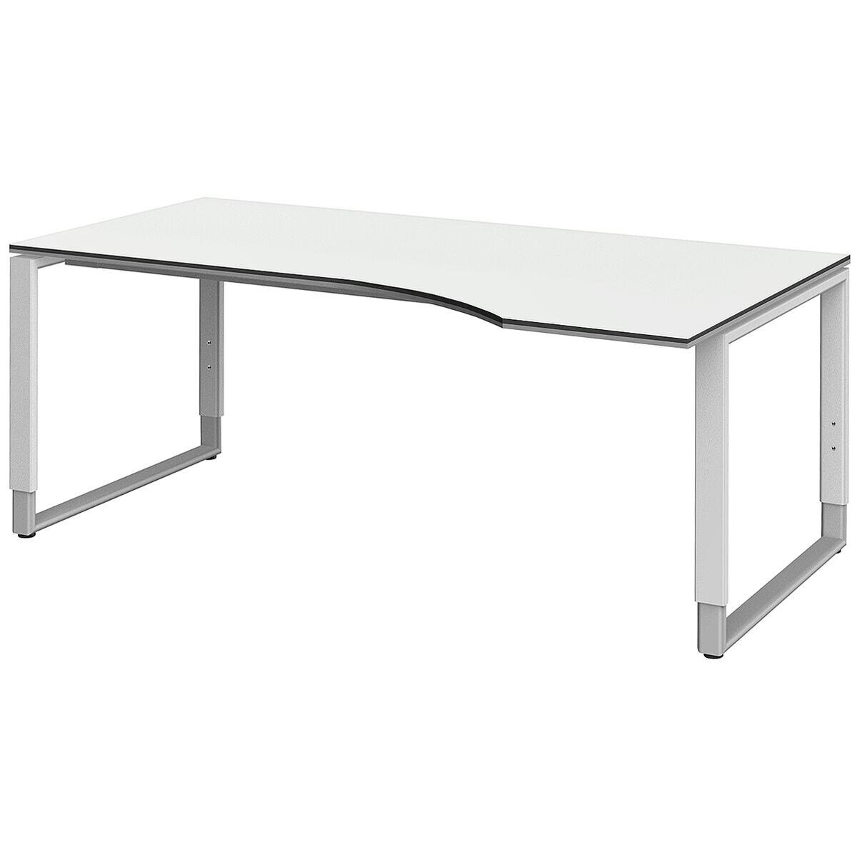 röhr Schreibtisch Objekt Plus, Freiform, rechts breiter, 2-farbige Kanten, Bügelfuß weiß