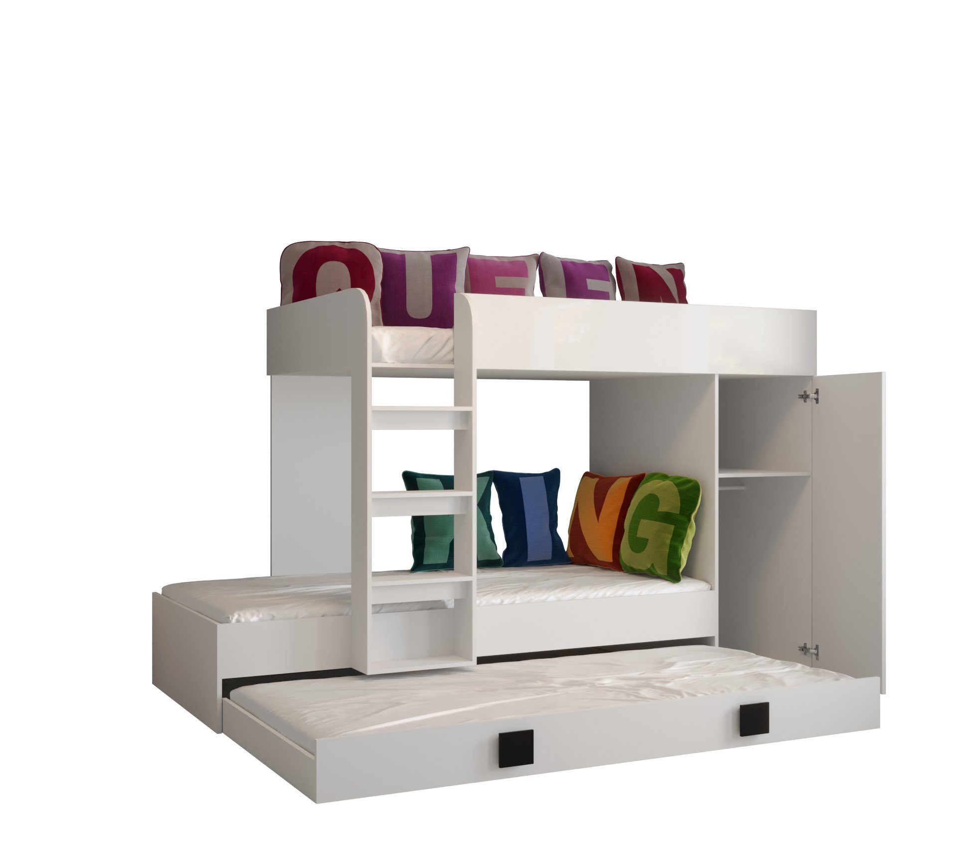 mit Treppe, kann geeignet Weiß/Griffe Auch werden Home TOL Hochbett für 3 2G, dritte Schublade Bett Kinder / Schrank. genutzt Türkis Hochbett auch Unique als Bettkasten