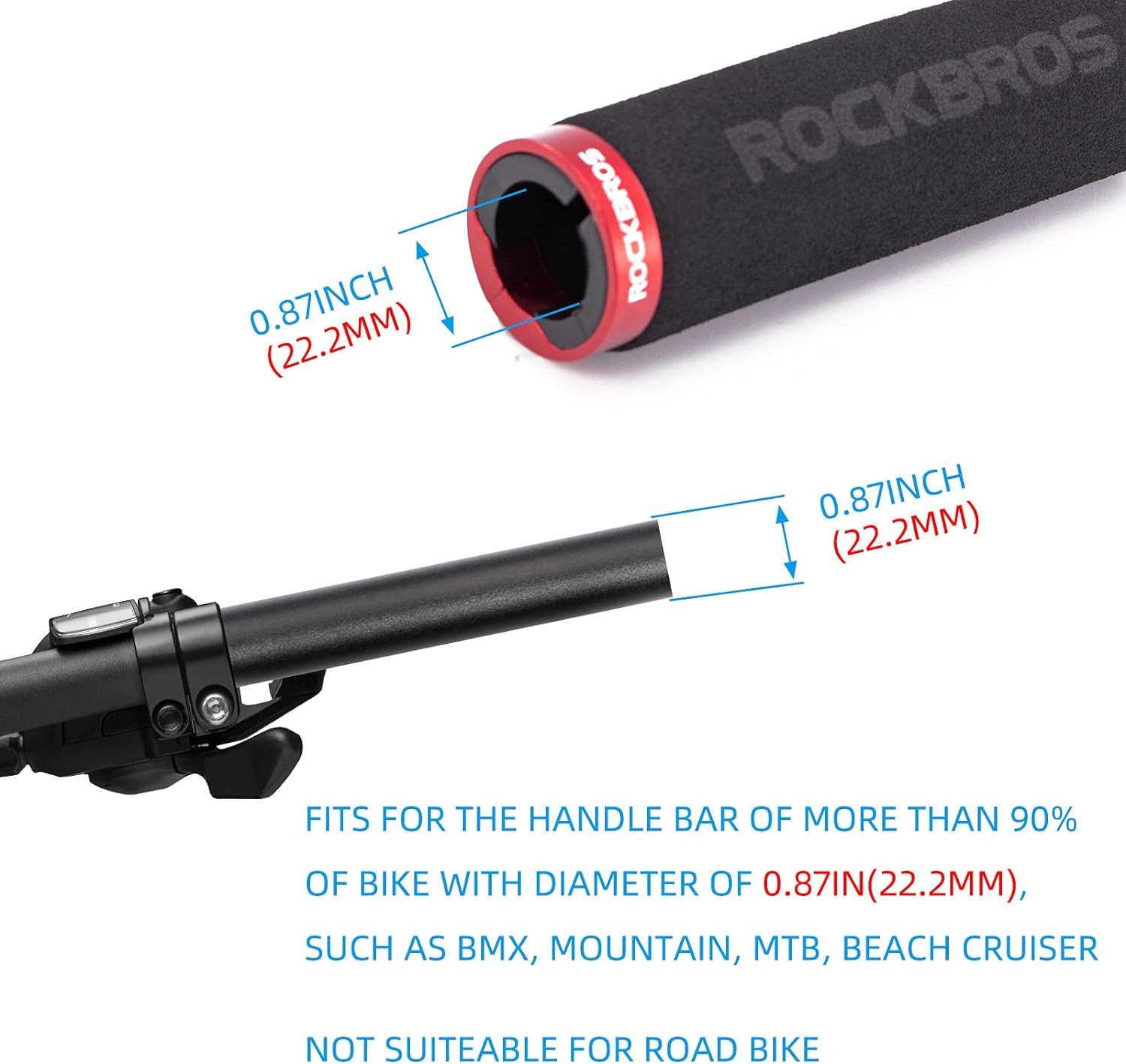 ROCKBROS Fahrradlenkergriff Lenkergriffe Lock-On Design Fahrradgriffe, rutschfest, Stoßdämpfend Griffe aus verdicktem Schwamm für 22,2mm Lenke – Bild 4 von 5