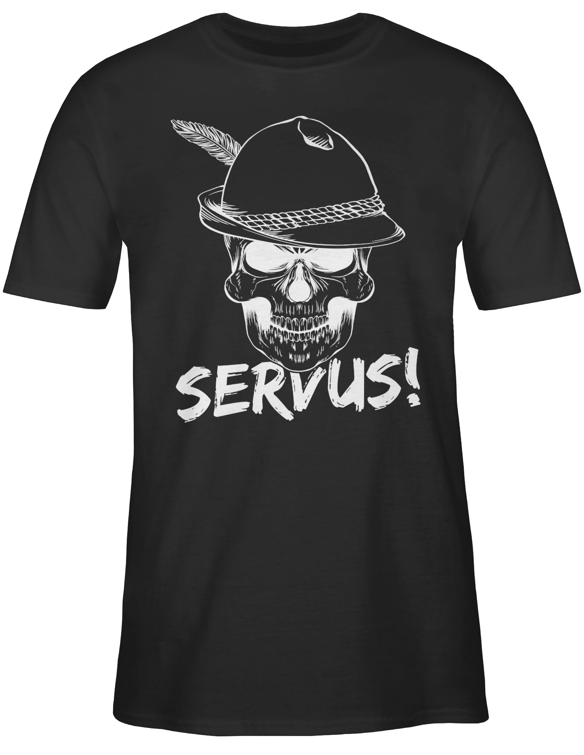 01 Mode Herren weiß Oktoberfest T-Shirt Servus! Schwarz Shirtracer - für Totenkopf