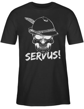 Shirtracer T-Shirt Totenkopf Servus! - weiß Mode für Oktoberfest Herren