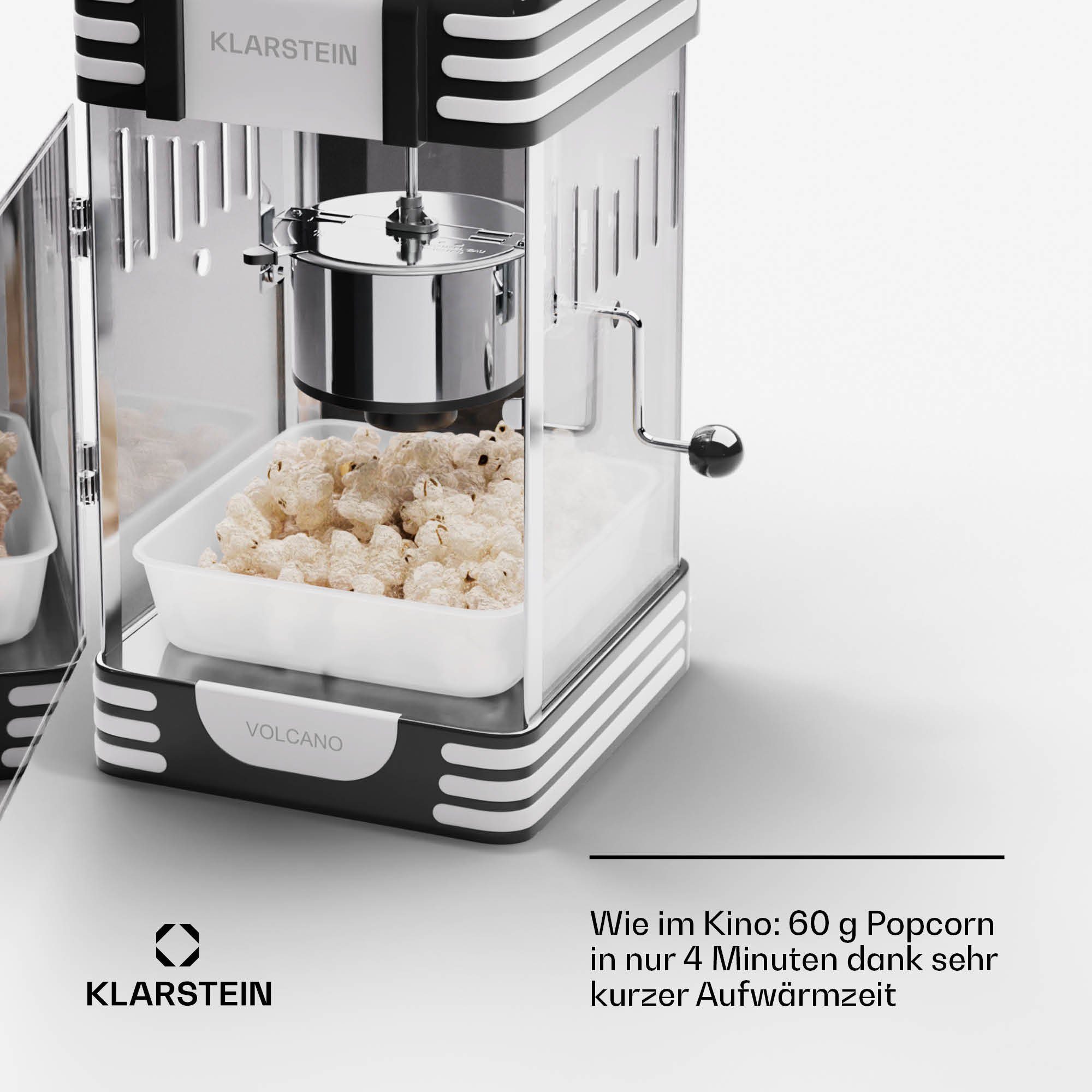 Klarstein Popcornmaschine Volcano, Popcornmaker Popcornautomat Popkornmaschine Popcorn mit Öl Schwarz