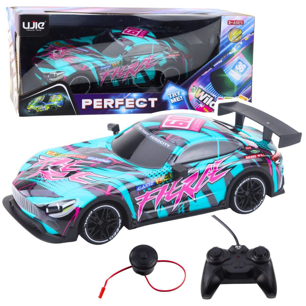 Wisam RC-Auto RC-Rennwagen mit beleuchteter türkisfarbener Karosserie