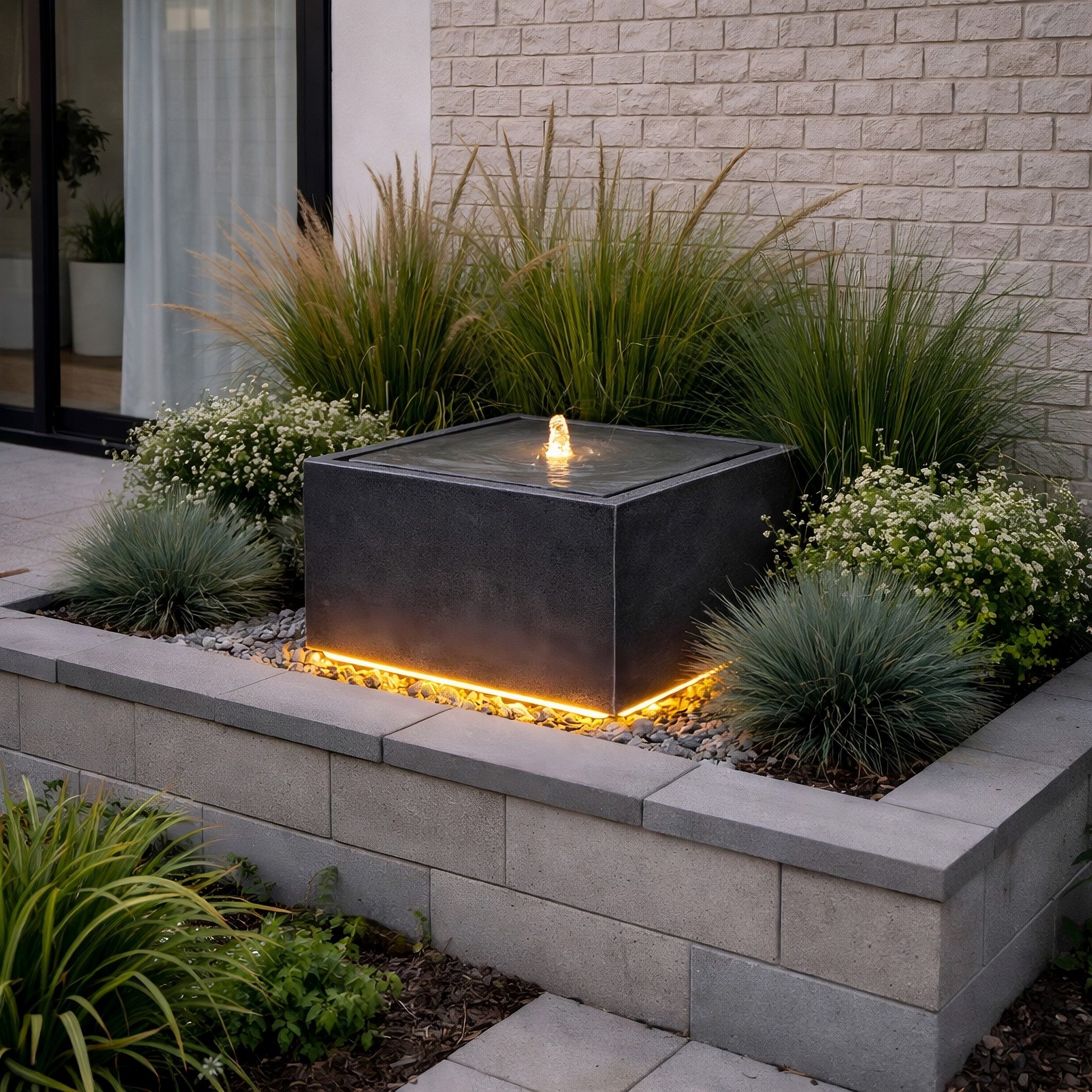 Wacredo Gartenbrunnen Premium Wasserspiel Komplettset Manila grau, Wasserbecken BxT: 50x50 cm, Gesamtmaß: 50 x 50 x 33cm (L x B x H)