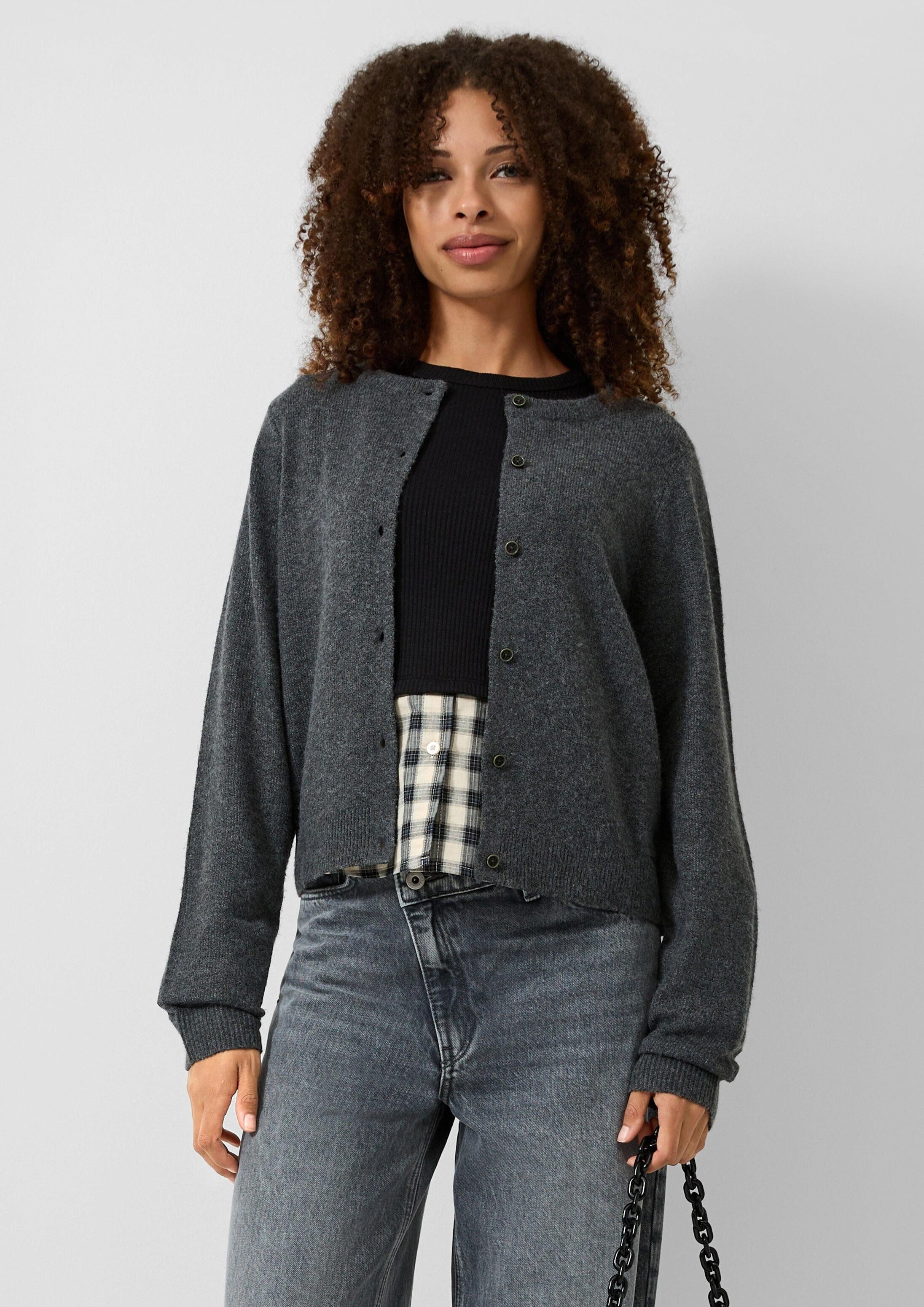 QS Cardigan Strickjacke Weiche Strickjacke mit Melange-Effekt