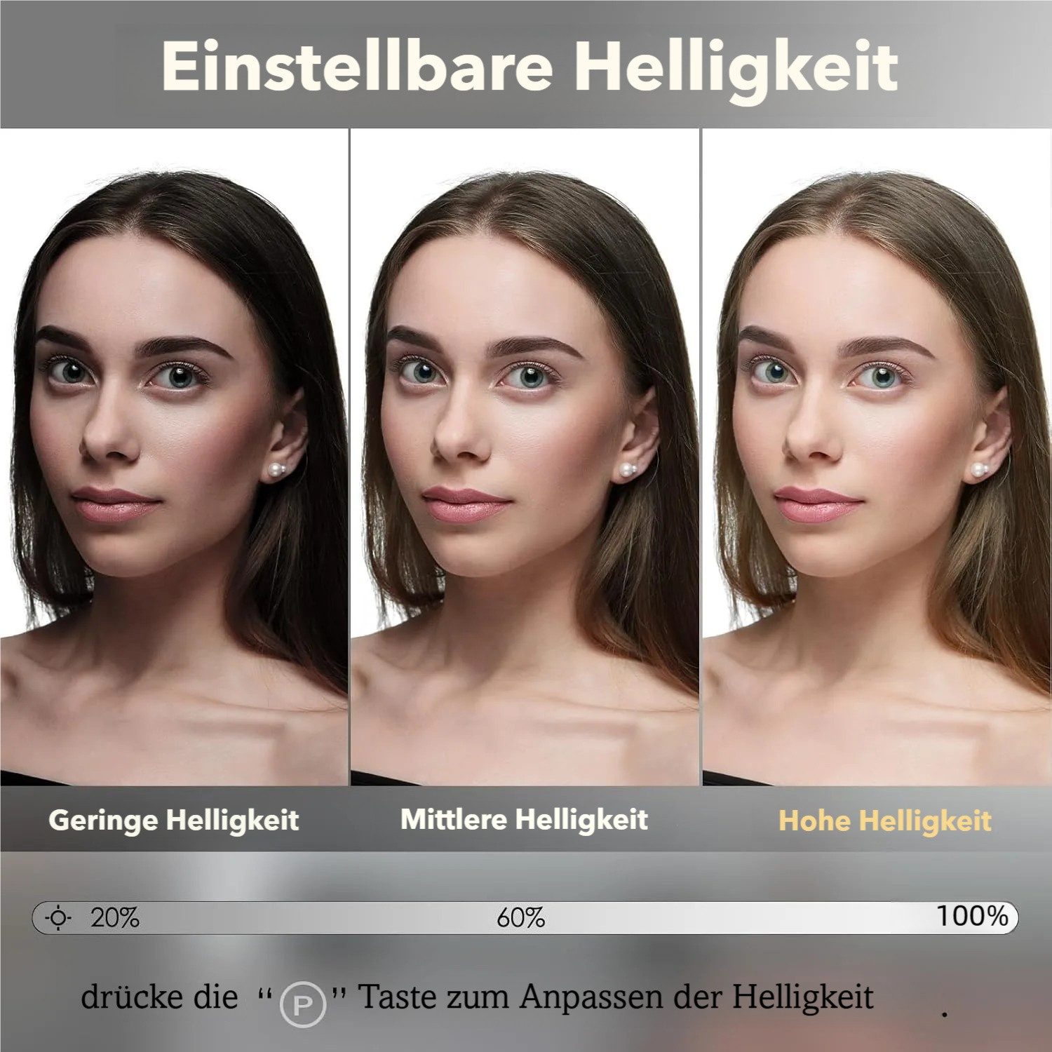 TLGREEN Schminkspiegel mit beleuchtung, (58X46/50x40cm, Mit USB und Typ-C,10x-Lupe, 3 Farbtemperaturen, Wandspiegel, Tischspiegel, mit Touchscreen-Steuerung) – Bild 4 von 5