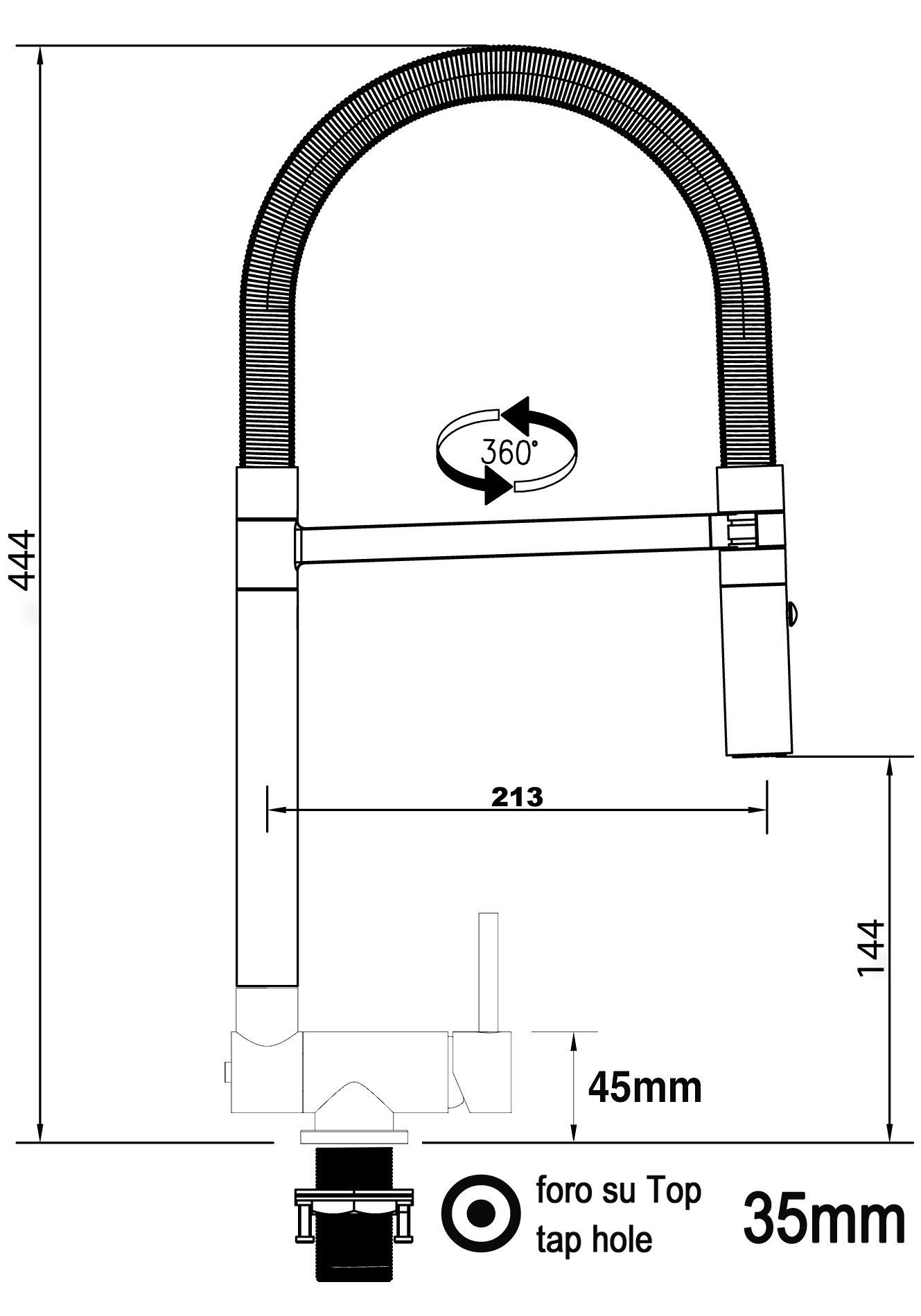 Hochdruck, Brause nur Mattschwarz 4,5cm Küchenarmatur unbeabsichtigtes Unterfenster 45mm Sicherungstaste Messing Chrom VIZIO mit abnehmbarer verchromt, 2strahl Armatur und gegen Abkippen abgeschwenkt hoch,