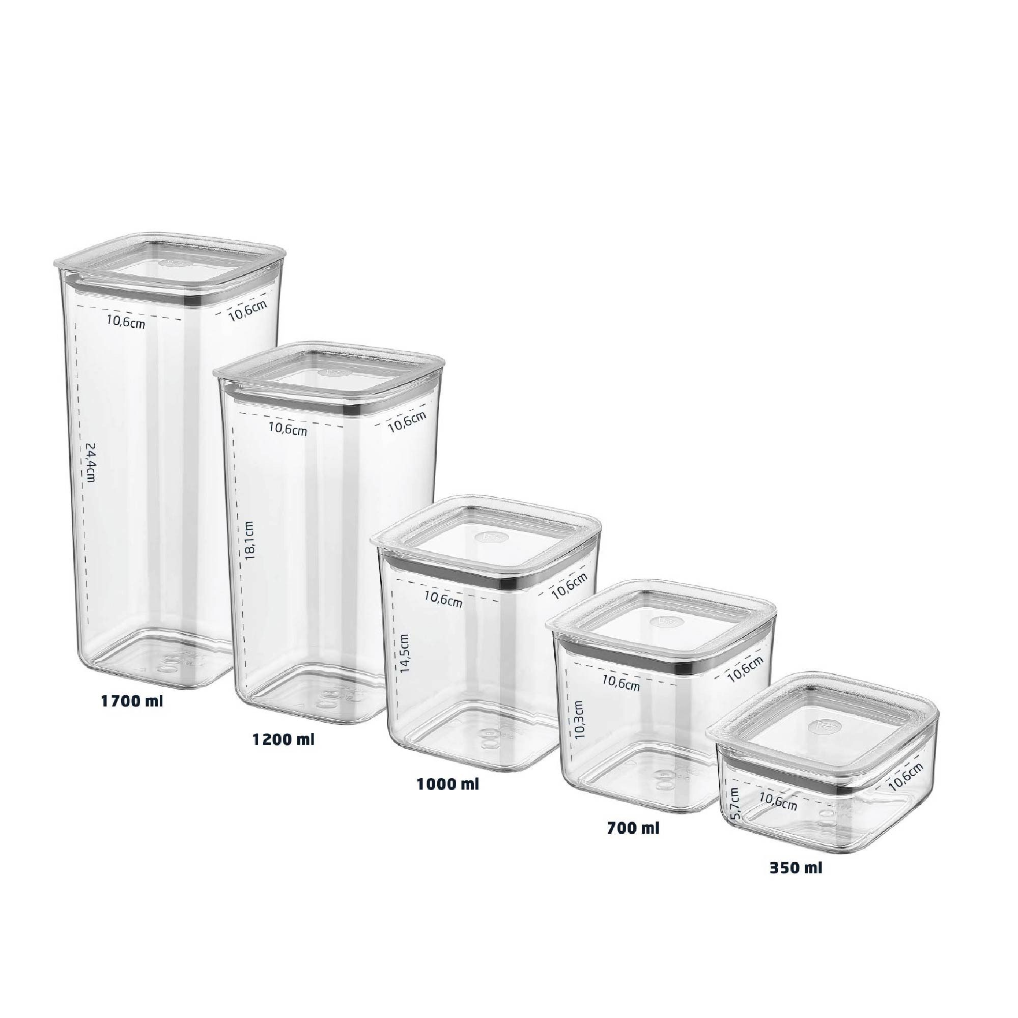 Vip Ahmet Vorratsdose Vorratsdosen Mit Deckel (5 Größen), 20er Set Organizer Box, Kunststoff, (20-tlg., 4x 0,350L, 4x 1,2L, 4x 1L, 20er-Set, 4x 0,7L, 4x 1,7L),  – Bild 3 von 5