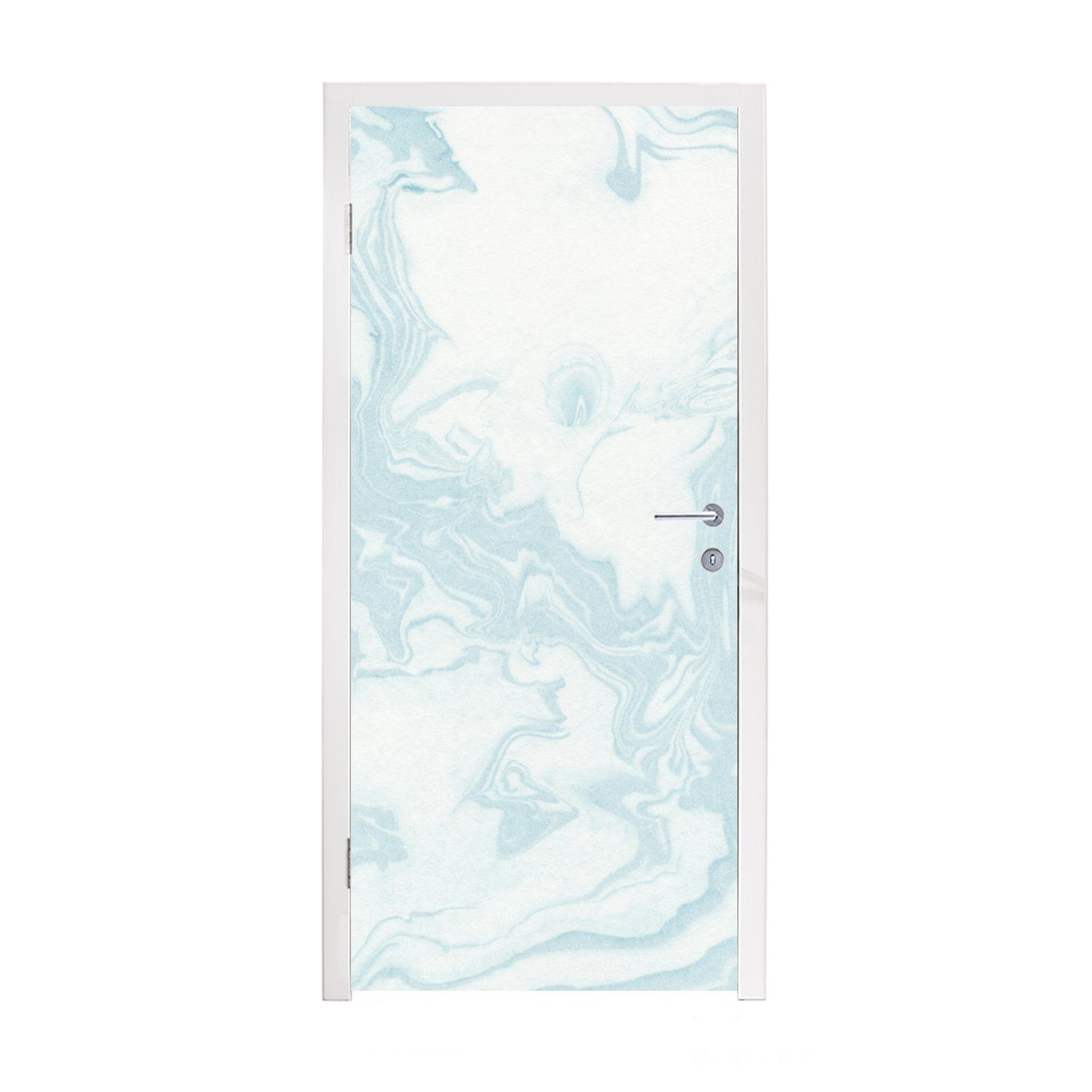 MuchoWow Türtapete - Türaufkleber, bedruckt, Fototapete Tür, (1 75x205 Matt, cm für Marmor - St), Weiß, Blau