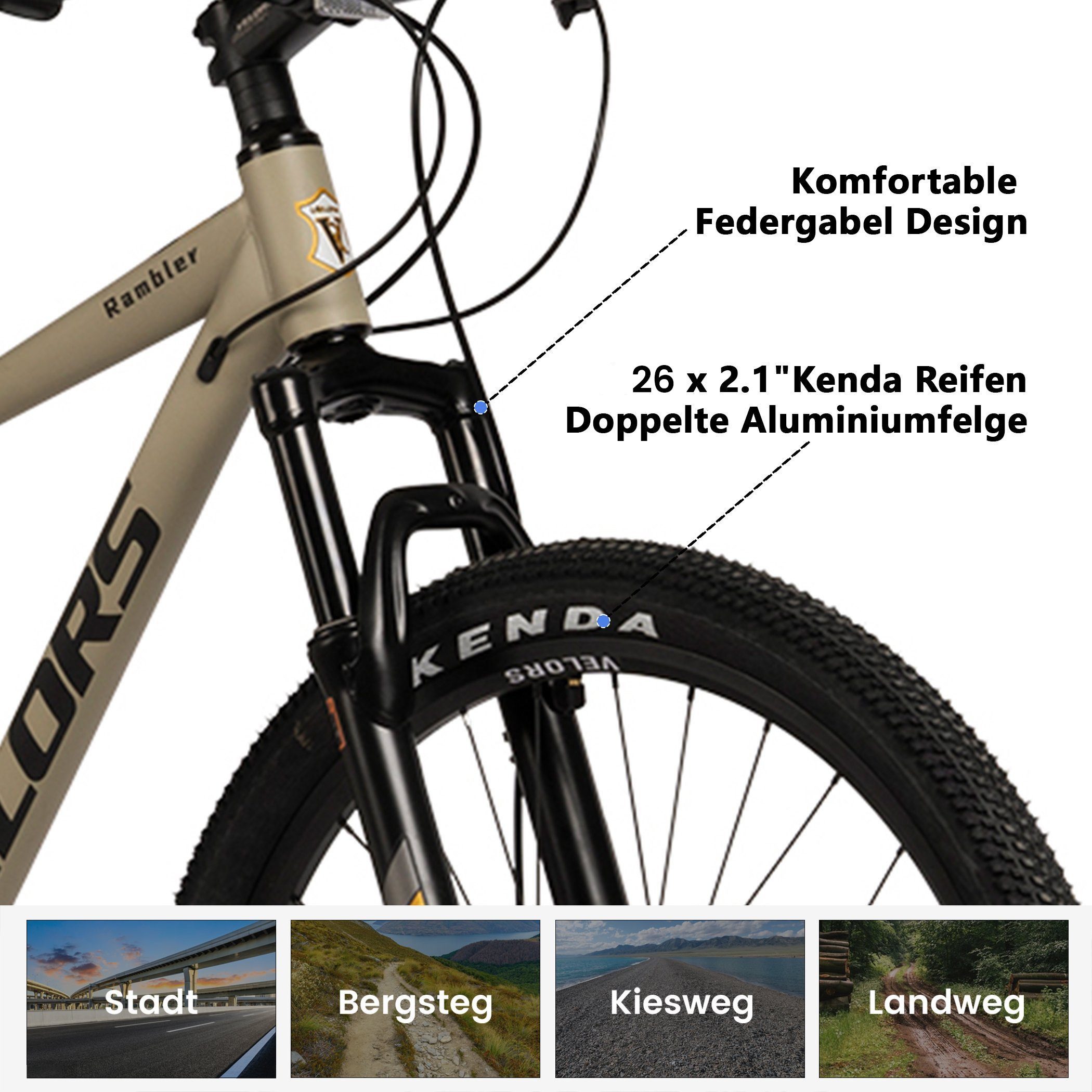 Velors Mountain Bike 26 27.5 29 inch Bicycle for Women and Men, 21-speed Shimano Tourney TZ derailleur, derailleur gears, Kenda tires, Youth MTB Hardtail