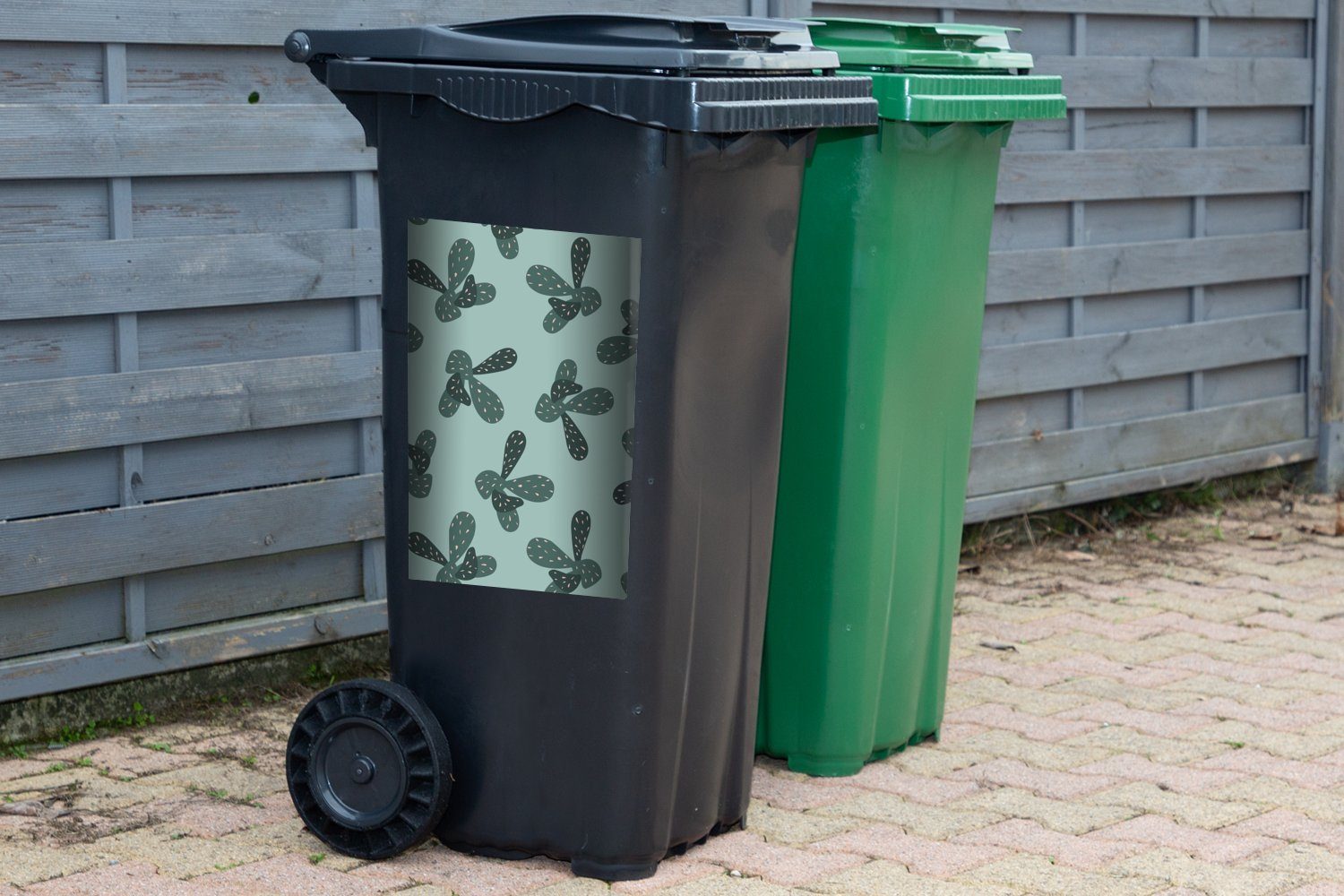 St), MuchoWow (1 Mülltonne, Abstrakt - Wandsticker - Container, Sticker, Mülleimer-aufkleber, Sommer Abfalbehälter Kakteen