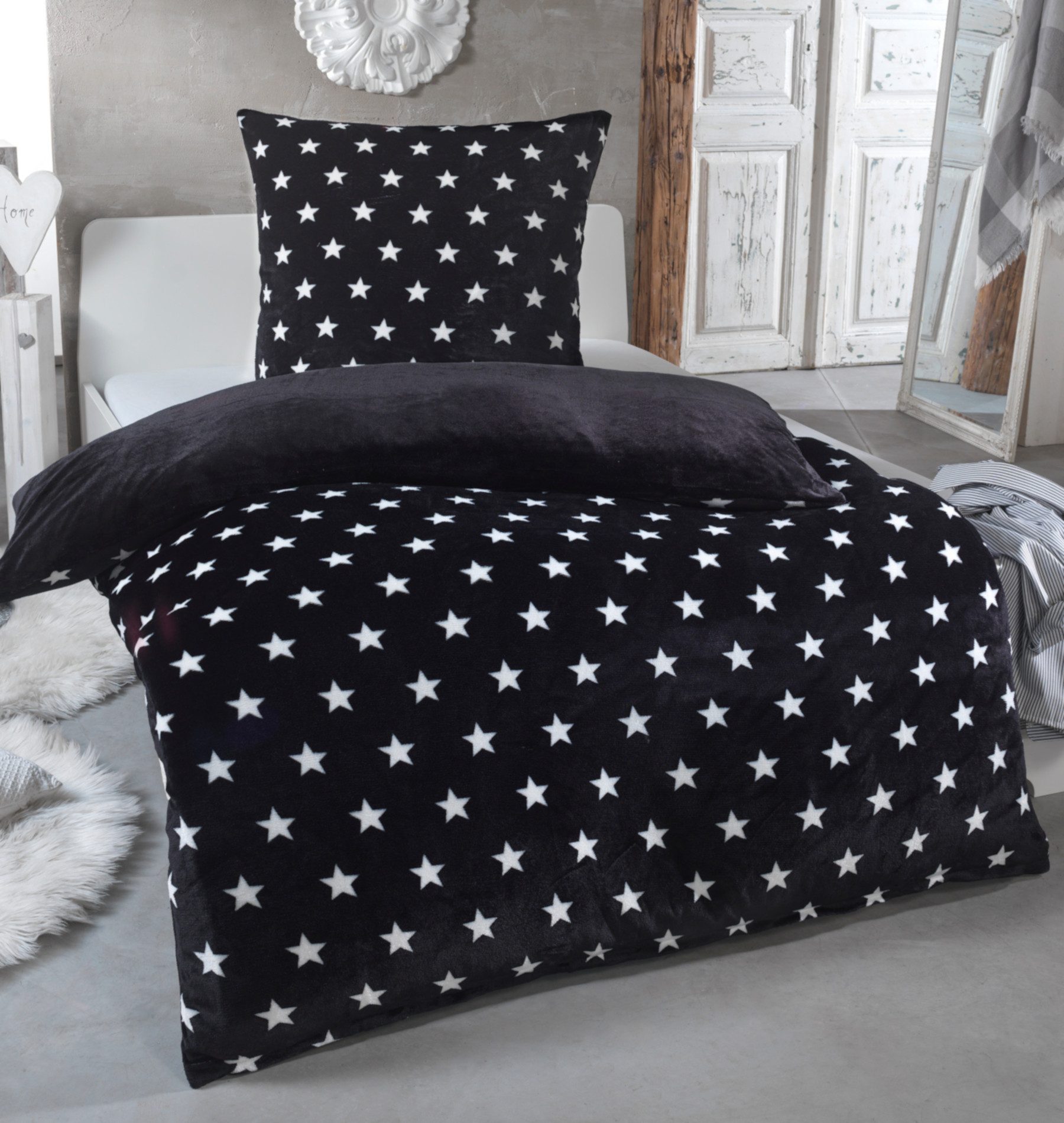 Malika Wendebettwäsche 135x200 + 80x80 cm Cashmere Touch Sterne Bettwäsche, günstig online kaufen