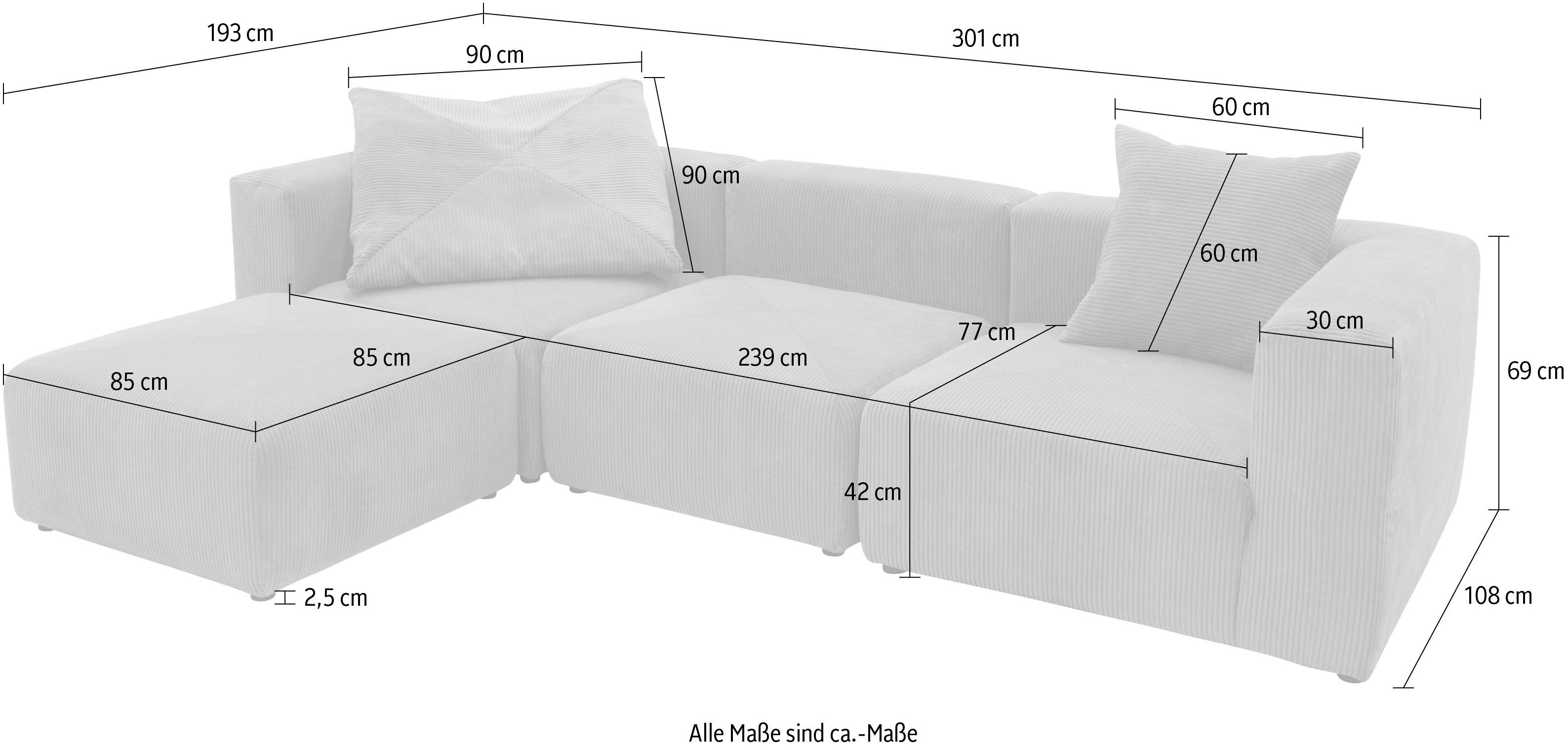Home affaire Ecksofa Gerrid L-Form, Cord-Bezug, Modulsofa, bestehend aus Eck- und Mittelelement + Hocker