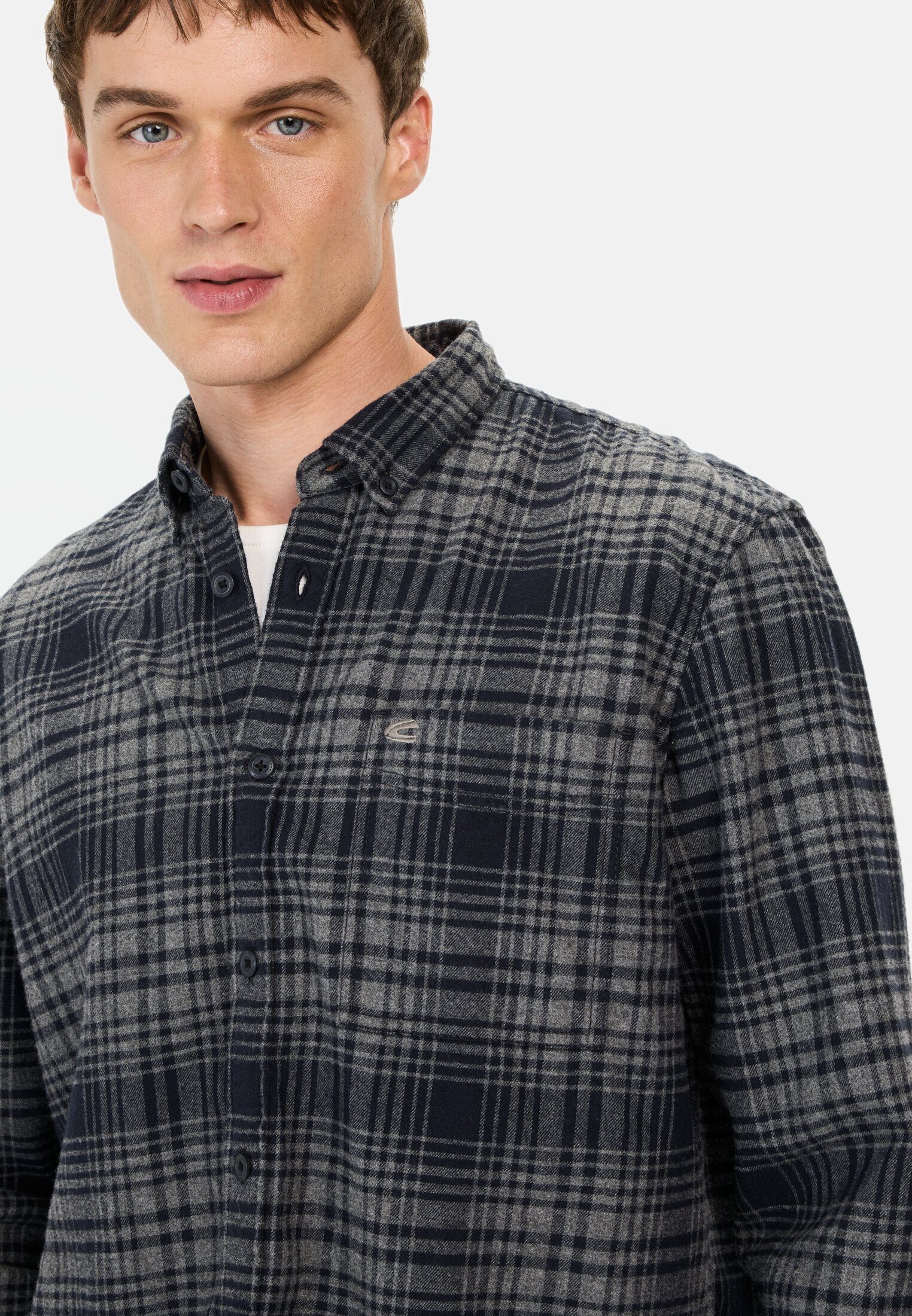 camel active Langarmhemd Langarmhemd mit Karomuster Langarm Button-Down