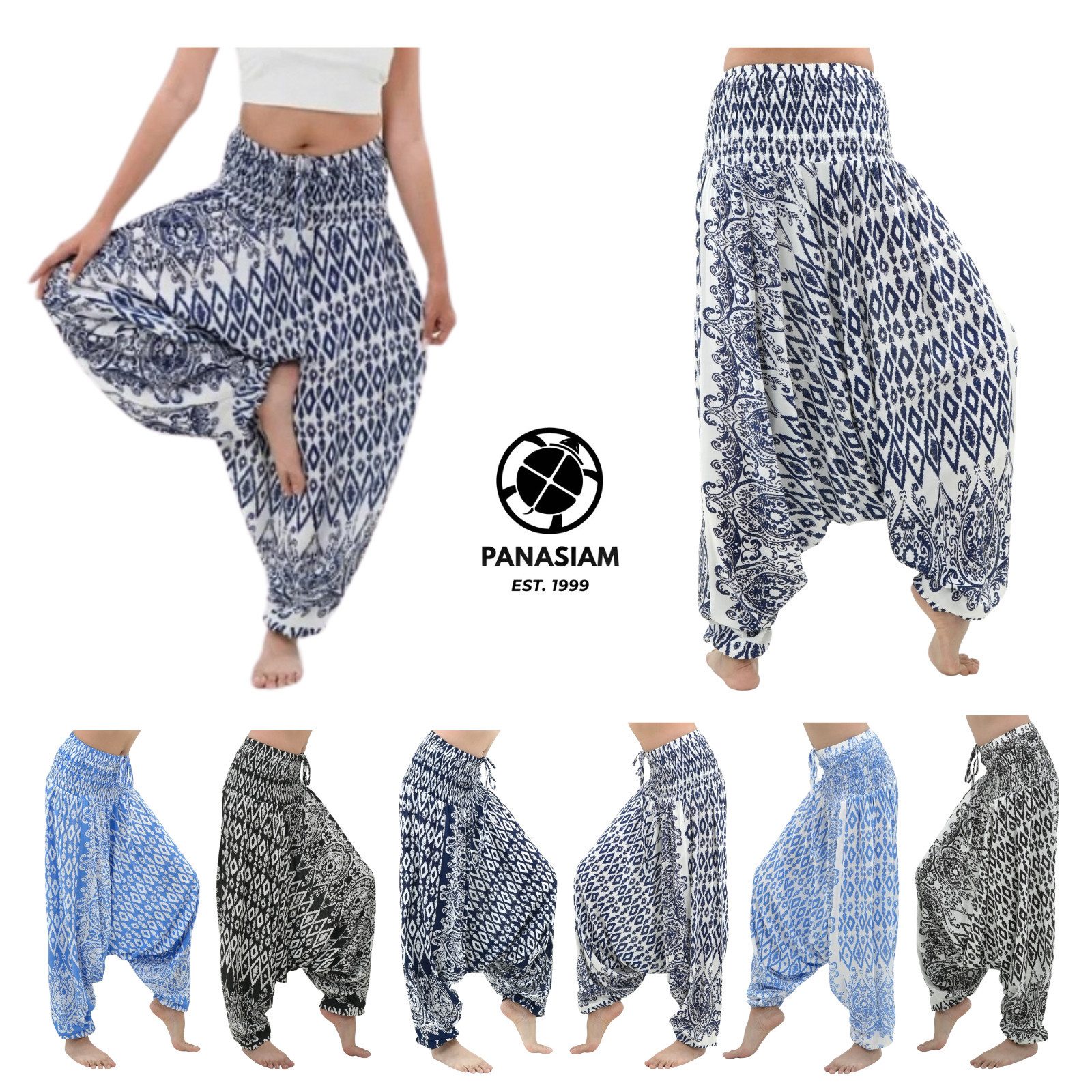 Haremshose Aladinhose aus 100% Viskose weite Sommerhose mit Gummibund Buddha Hose
