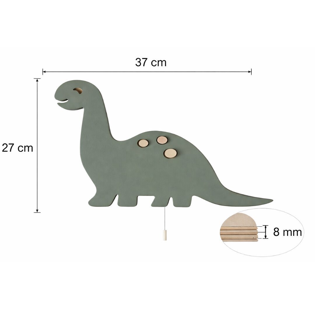 COZYCOLLECTIONS LED Wandleuchte Dinosaurier LED-Wandnachtlicht Holz Salbeigrün, LED, Warmweiß, Montessori-inspiriertes Nachtlicht für ruhige Abendrituale