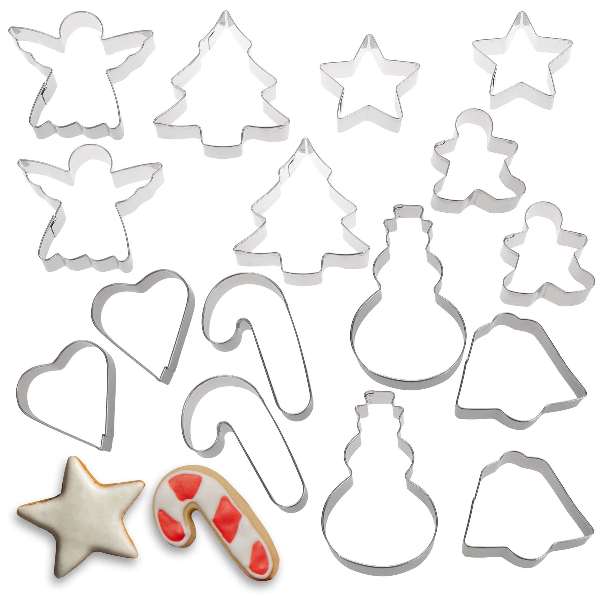 com-four Ausstechform Plätzchen Ausstechformen aus rostfreiem Edelstahl, (16-St), Plätzchenformen mit weihnachtlichen Motiven