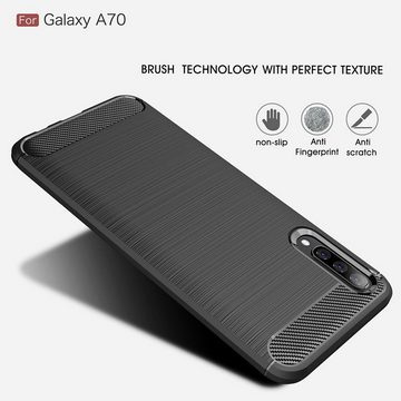 König Design Handyhülle Samsung Galaxy A70, Samsung Galaxy A70 Handyhülle Carbon Optik Backcover Schwarz