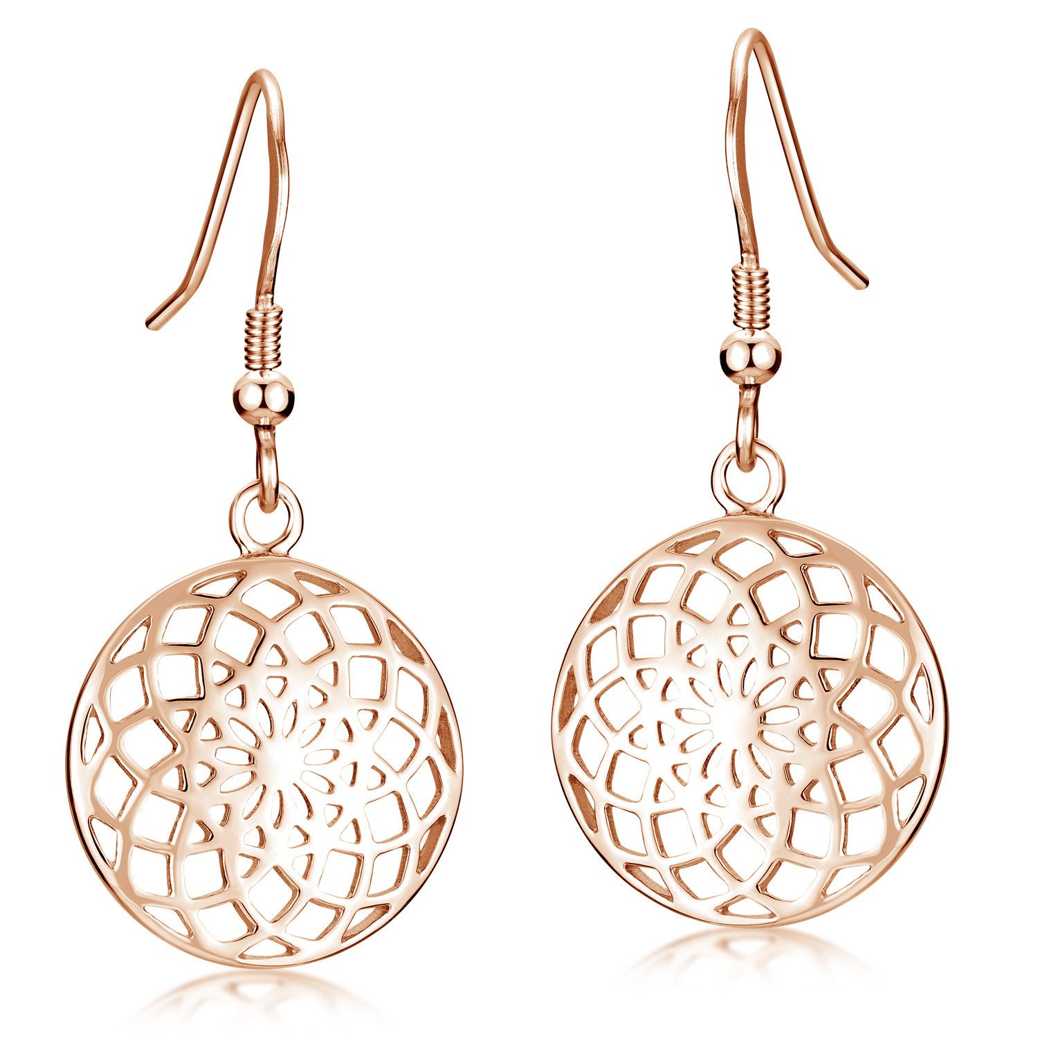 Materia Paar Ohrhänger Lebensblume / Blume des Lebens SO-451 Rose, 925 Sterling Silber, vergoldet