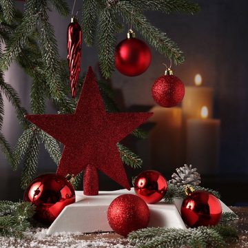 MARELIDA Weihnachtsbaumkugel Weihnachtskugeln mit Stern Baumspitze bruchfest rot 33er Set (33 St)