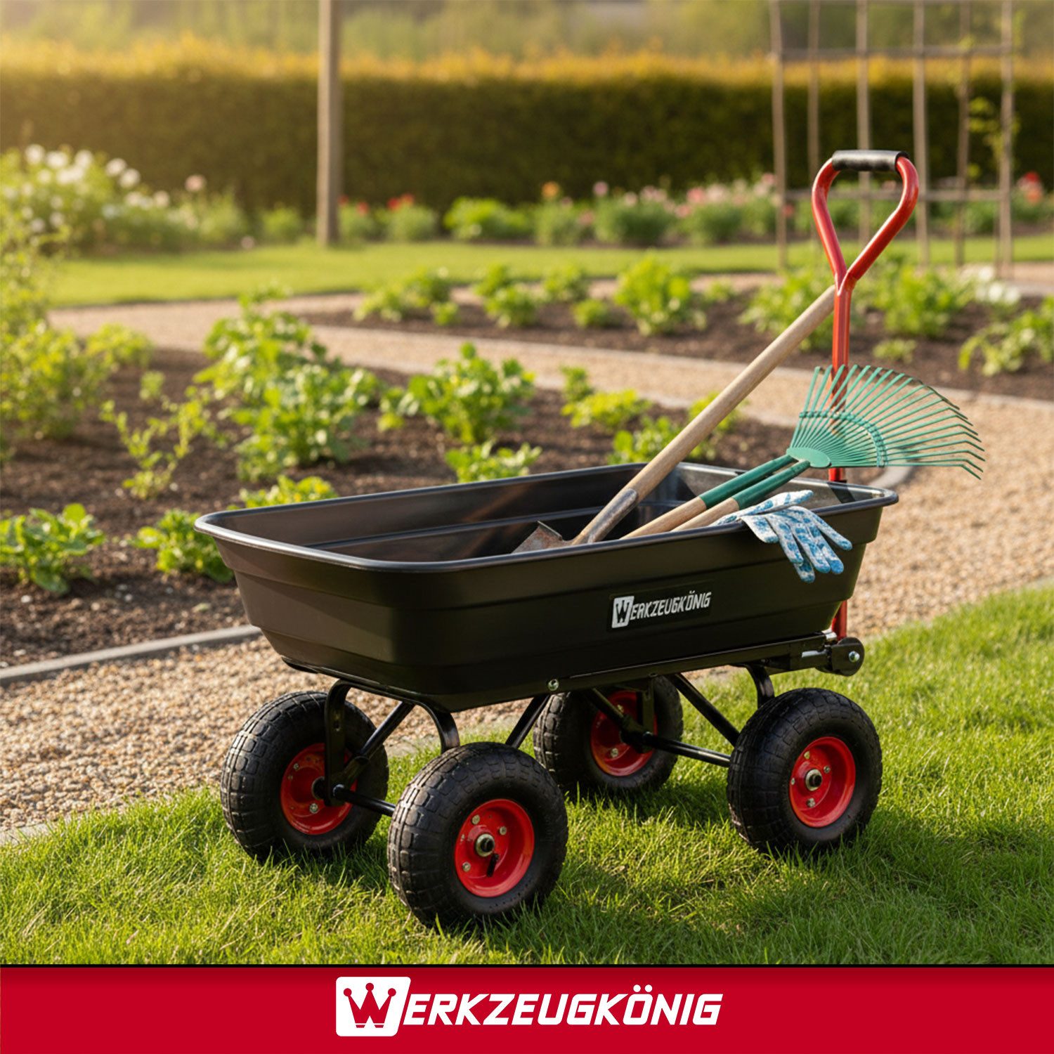 Werkzeugkönig Transportwagen Handwagen Gartenwagen Tragkraft 300 kg, Kippfunktion - lenkbare Vorderachse - ergonomischer Griff