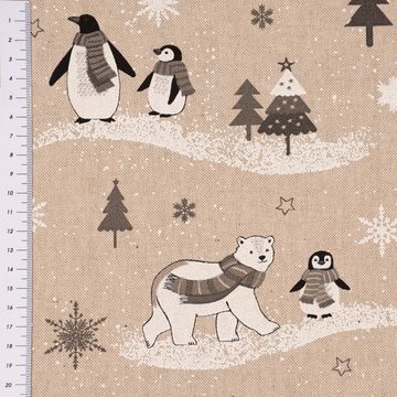 Stoff Dekostoff Frozen Polar World Pinguine Eisbären natur grau weiß 1,40m