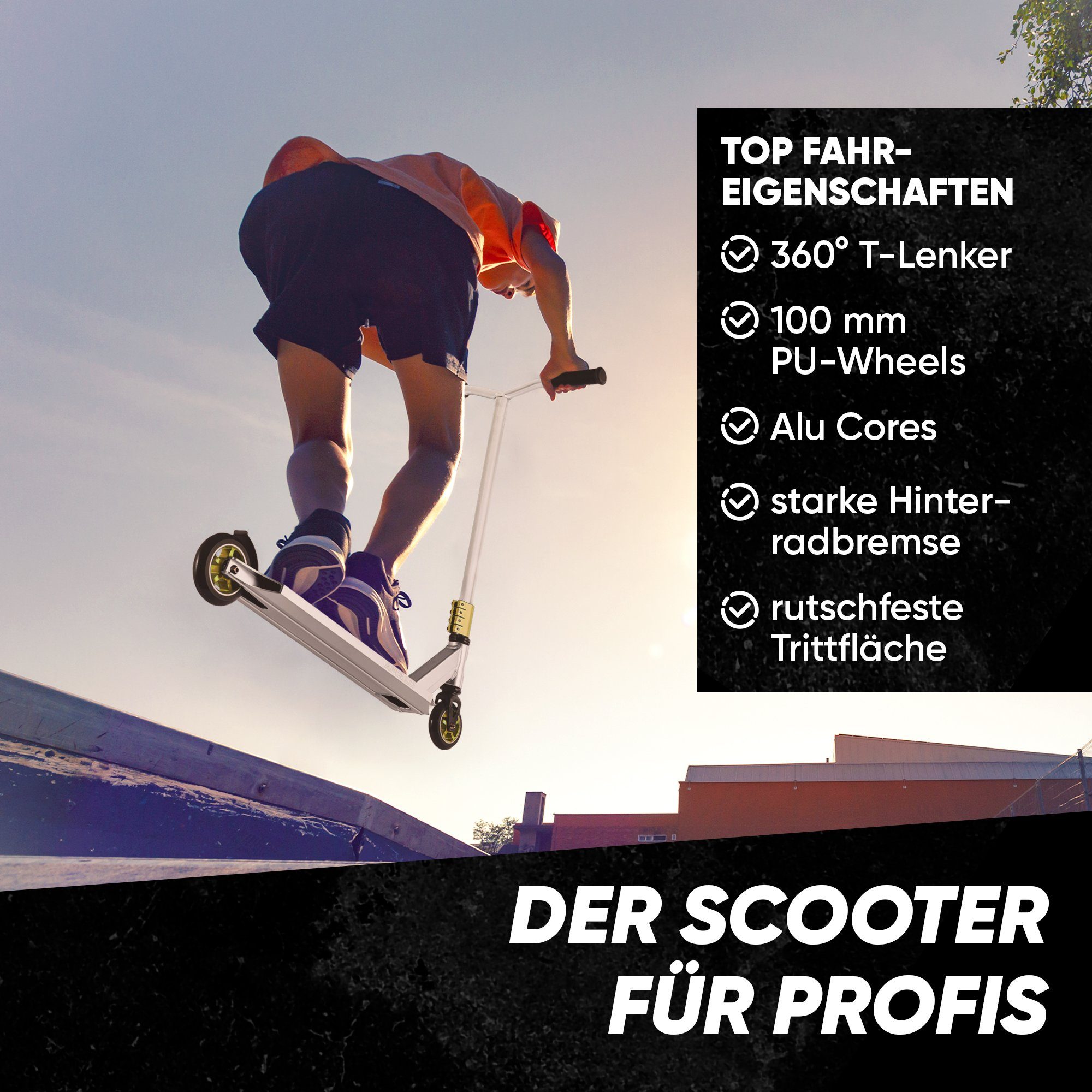 Apollo Stuntscooter Star Pro - Trick Scooter für Kinder und Teenies, Profi Stuntscooter mit ABEC9 Kugellagern und 100mm Alu Core Wheels