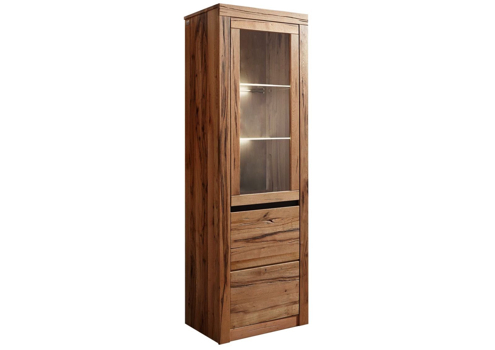 Massivmoebel24 Standvitrine (Vitrine Wild-/Zerreiche 62x42x191 natur geölt MONTREUX #120) Vitrine Wild-/Zerreiche 62x42x191 natur geölt MONTREUX #120