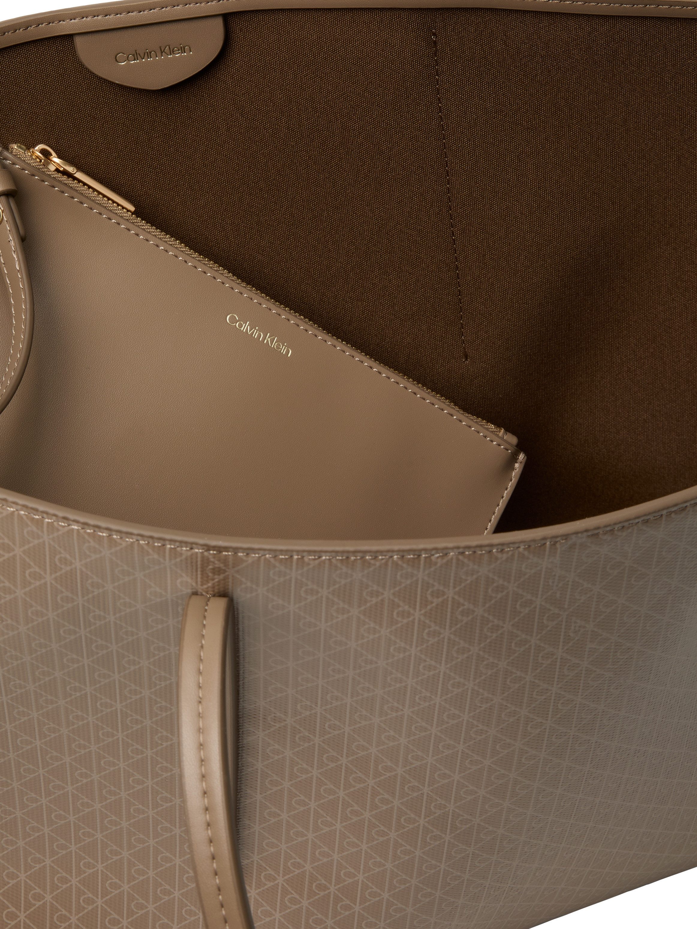 Calvin Klein Henkeltasche AOP TOTE W/ POUCH ON STRAP (2-tlg), Umhängetasche, Schultertasche, Set, mit Monogramm-Print
