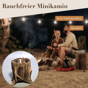 MAGICSHE Tischfeuer Dekokamine,Tragbare Tischfeuerschale,Edelstahl, Aussehen des Baumstumpfs