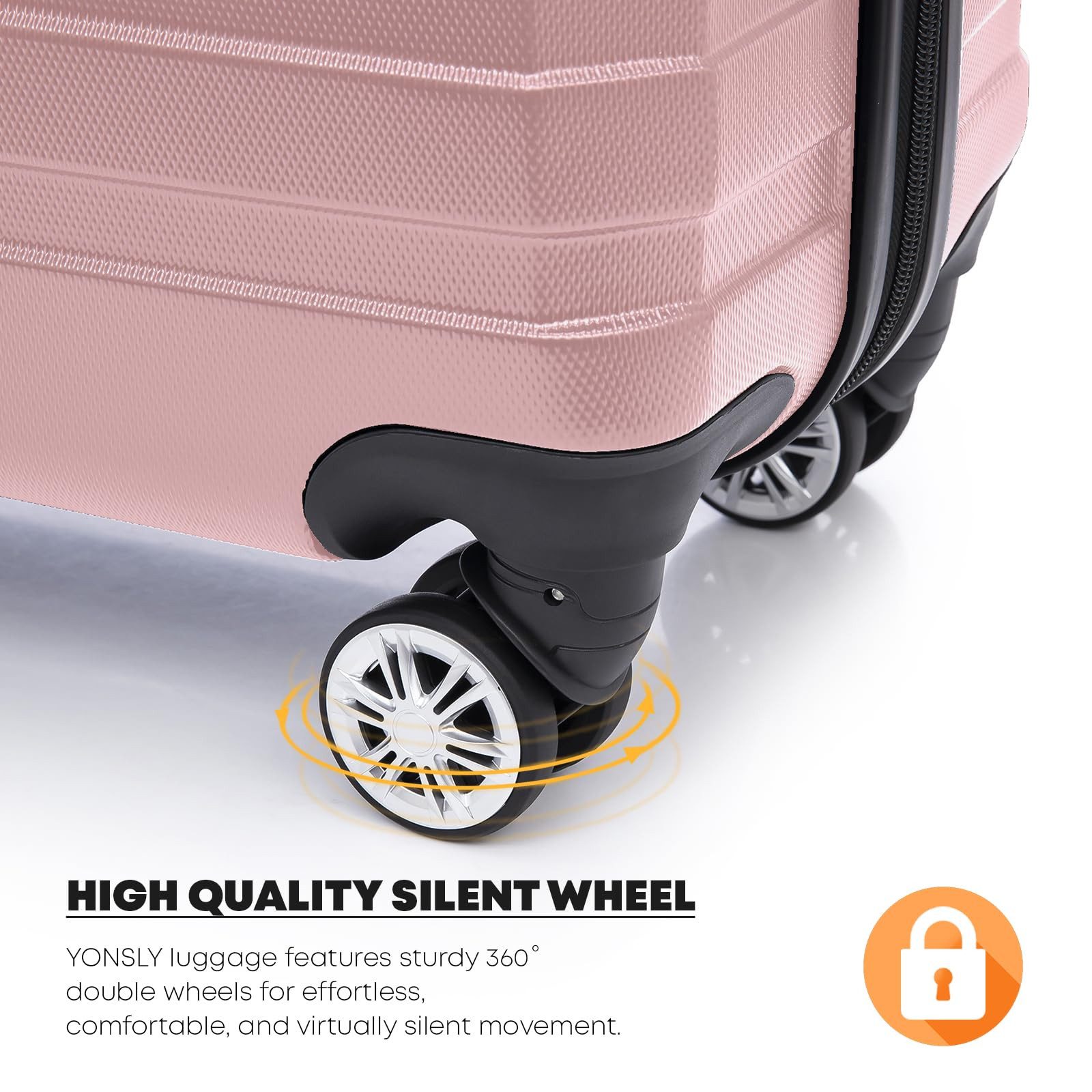 YONSLY Trolleyset Hartschalen-Reisekoffer Trolley Rollkoffer Gepäckset aus ABS, 4 Rollen, (Trolley-Set, 3 tlg., M, L & XL), vier Stellfüße zum seitlichen abstel – Bild 4 von 5