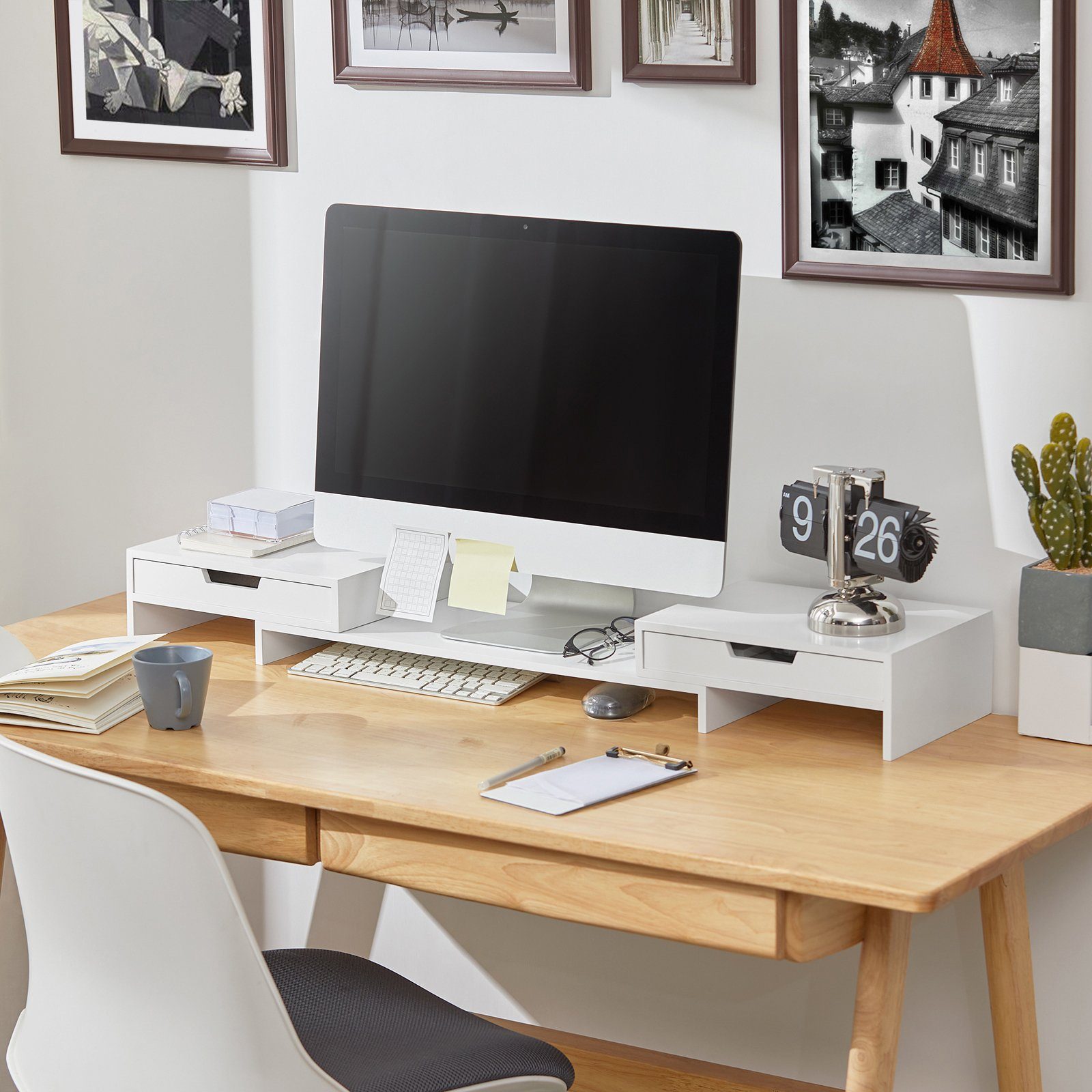SoBuy Monitor-Halterung BBF04, (Design Monitorerhöhung für 2 Monitore Monitorständer Bildschirmständer) – Bild 4 von 5