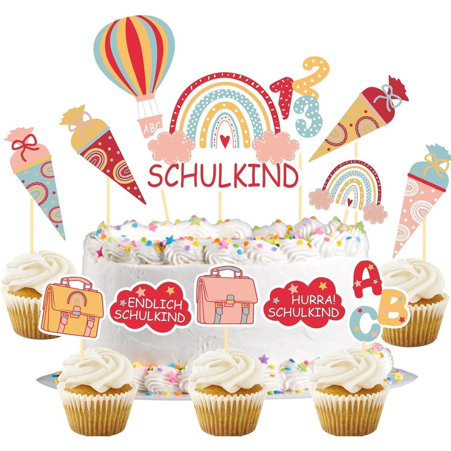Sticker Tortendeko Einschulung Mädchen 13-tlg. ABC Kuchendeko 2024