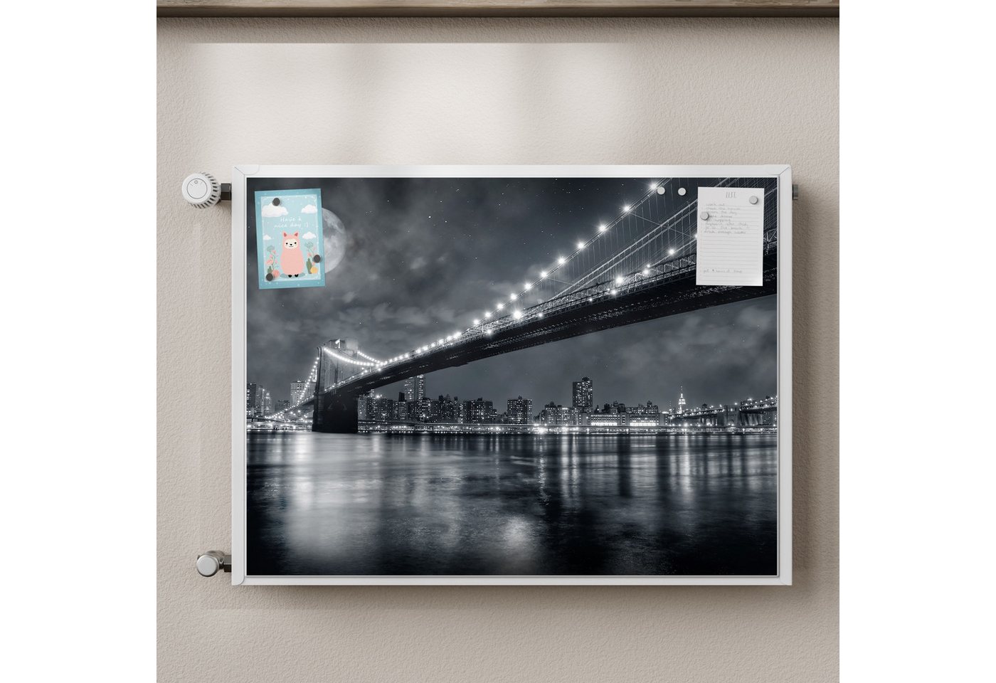 Thumbnail - DEQORI Magnetfolie 'Mond über Manhattan', beschreibbar Heizung Magnetmatte magnetisch Magnetfolie