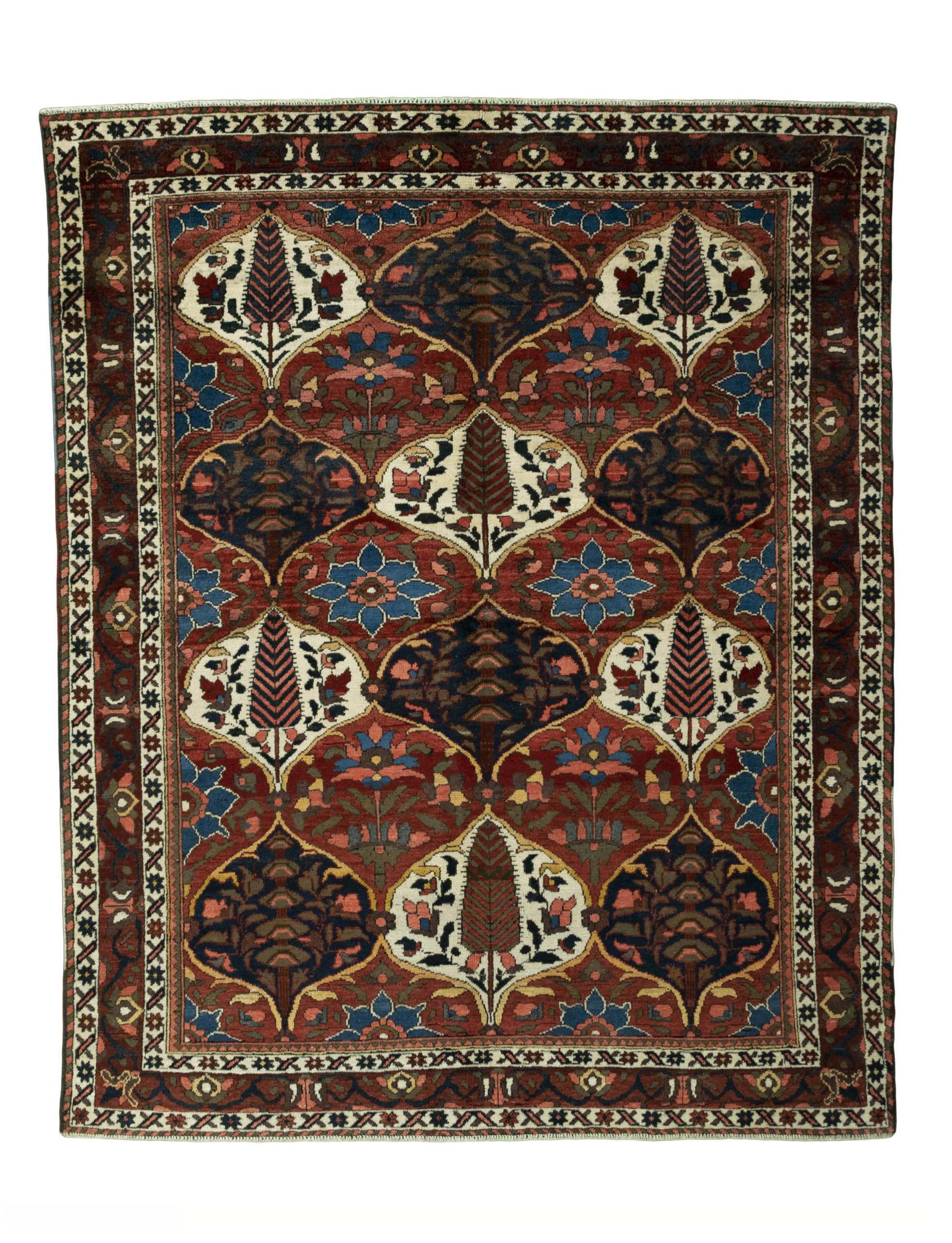 CABBEL Orientteppich 192x154 cm Perser Bakhtiar Rot Schurwolle Handgeknüpft Nomaden Unikat, rechteckig, Höhe: 6 mm, 100% Schurwolle – weich, pflegeleicht, traditionelle Knüpfdichte