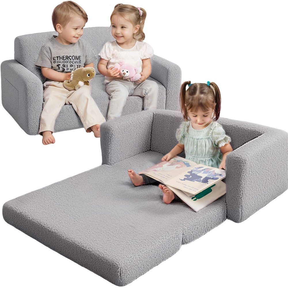 CAVEEN Kindersofa 2-in-1 Kinder Schlafsofa 2 Sitzer extra breiter Spielsofa Liegefläche, mit Seitentaschen und abnehmbarem Bezug für Kinderzimmer & Spielzimmer
