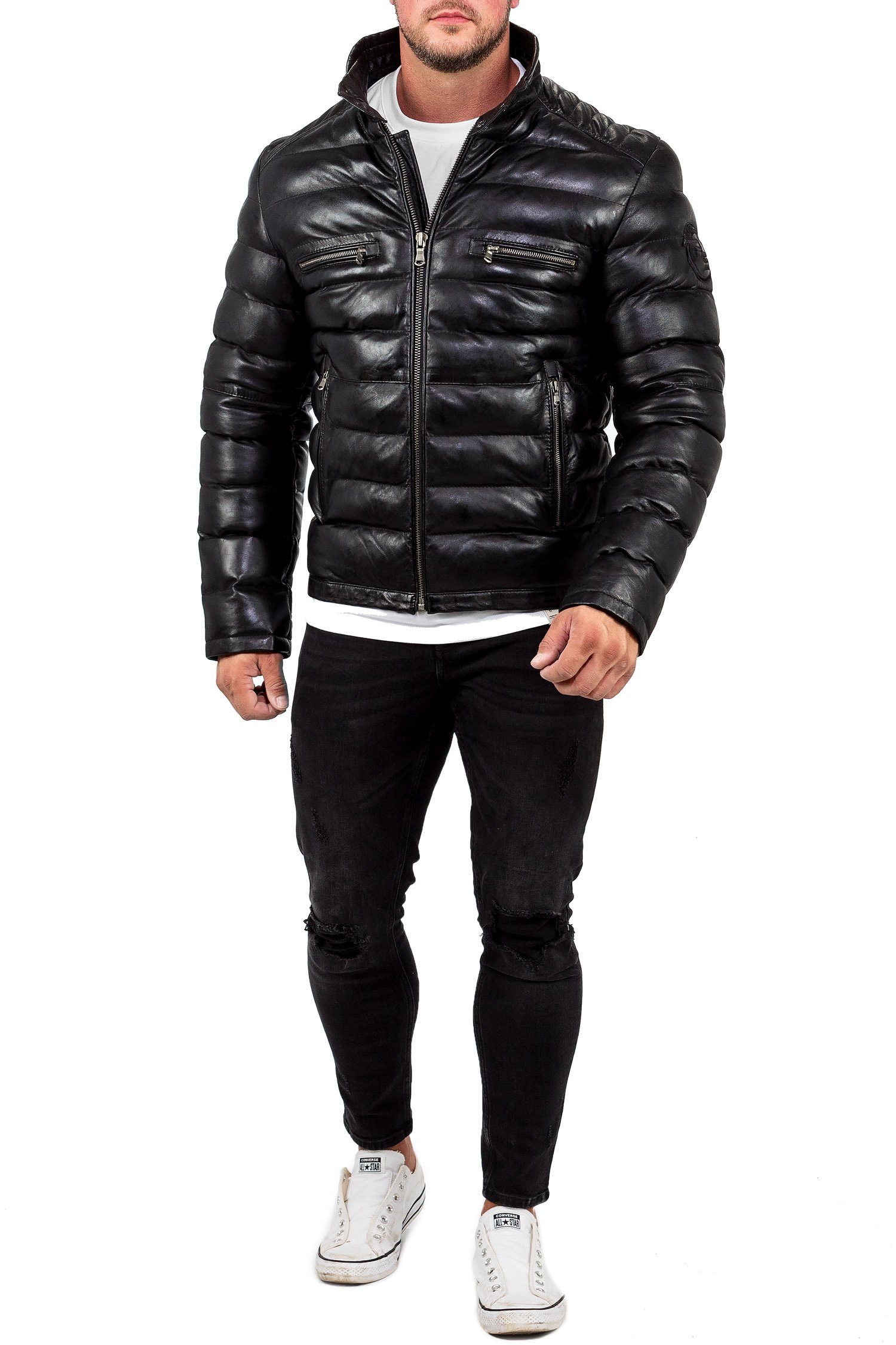 Reichstadt Bomberjacke Herren Regular Fit Jacke Echtleder 19RS016 Black 3XL Zweiwege-Reißverschluss