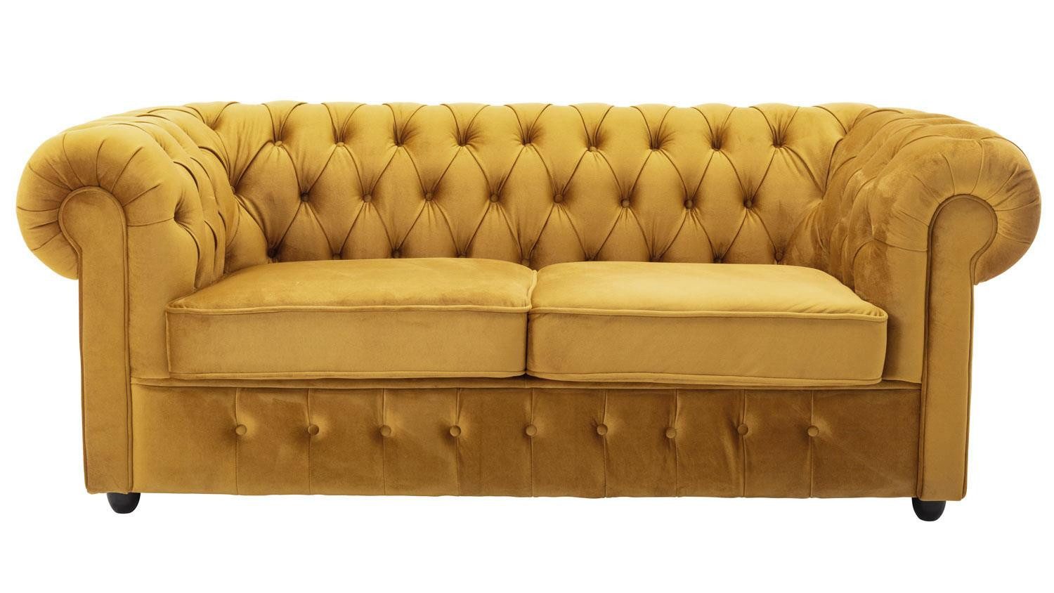 Möbel Akut Sofa 3-Sitzer Sofa Chesterfield Couch Samt safrangelb 198 cm