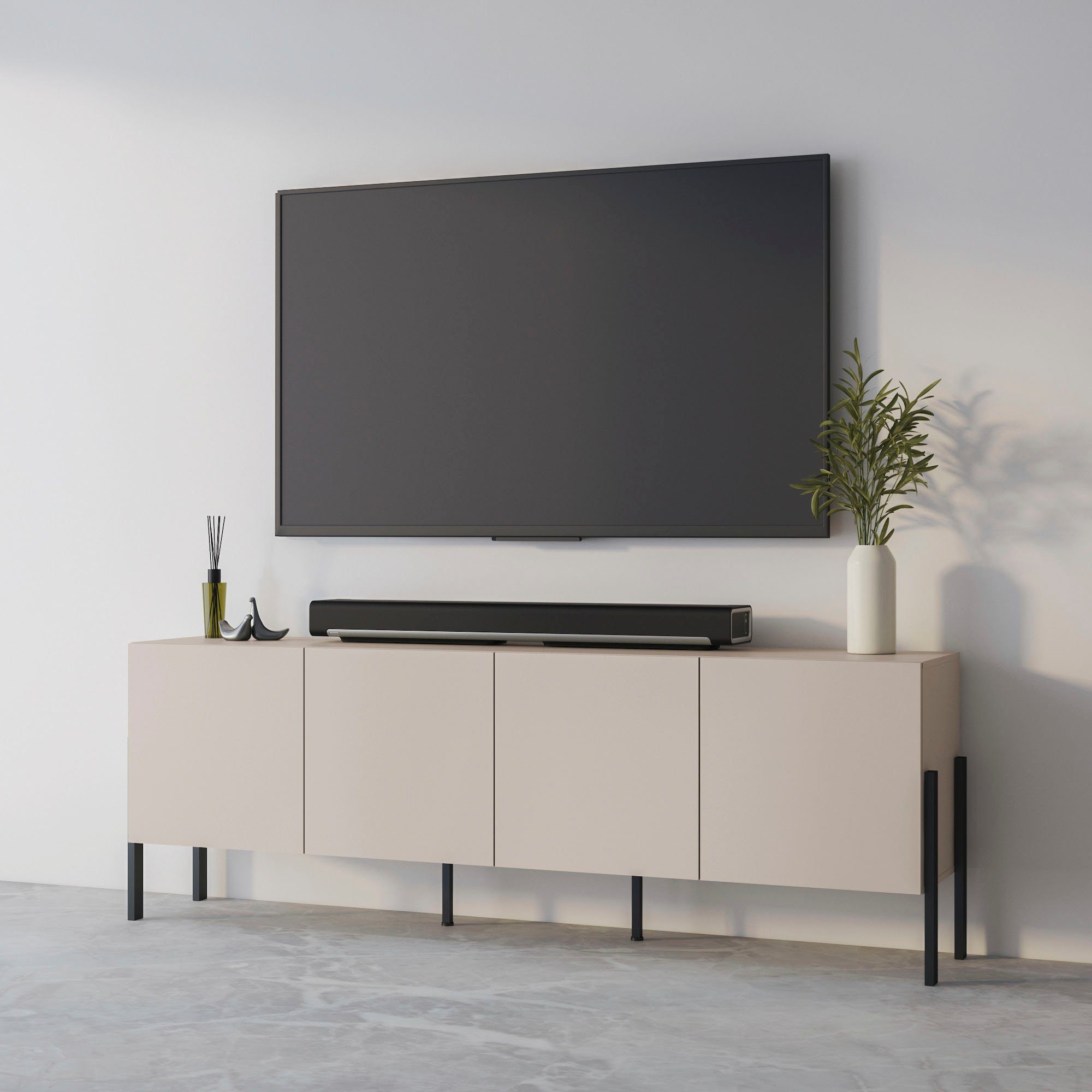 Kommode Jukon,Breite 200 cm, moderne grifflose Kommode,4 Türen