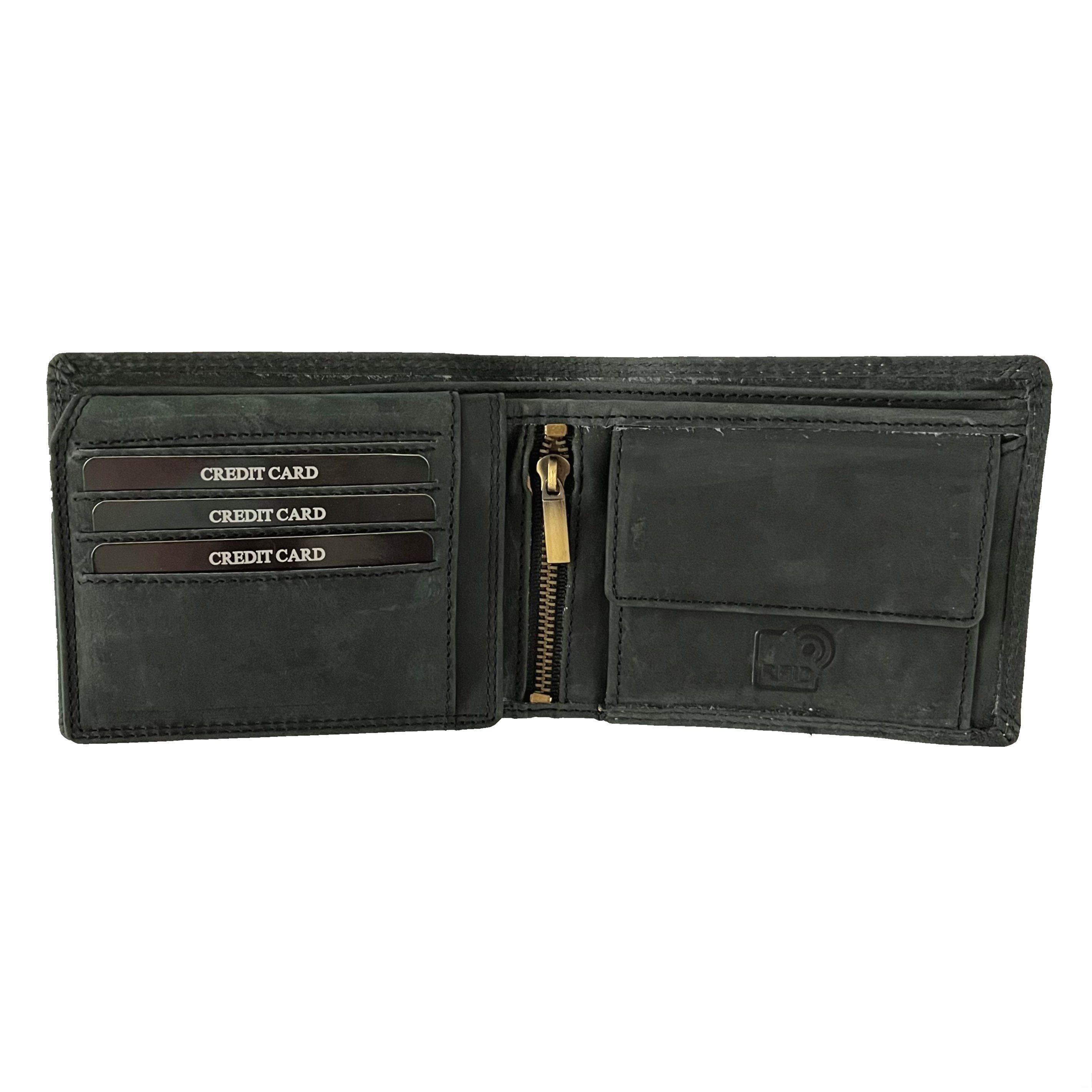 Buffalo Hill Geldbörse Büffelleder in RFID-Schutz, integrierter mit Portemonnaie, elegantes Kartenfächern Wallet Graphit 8