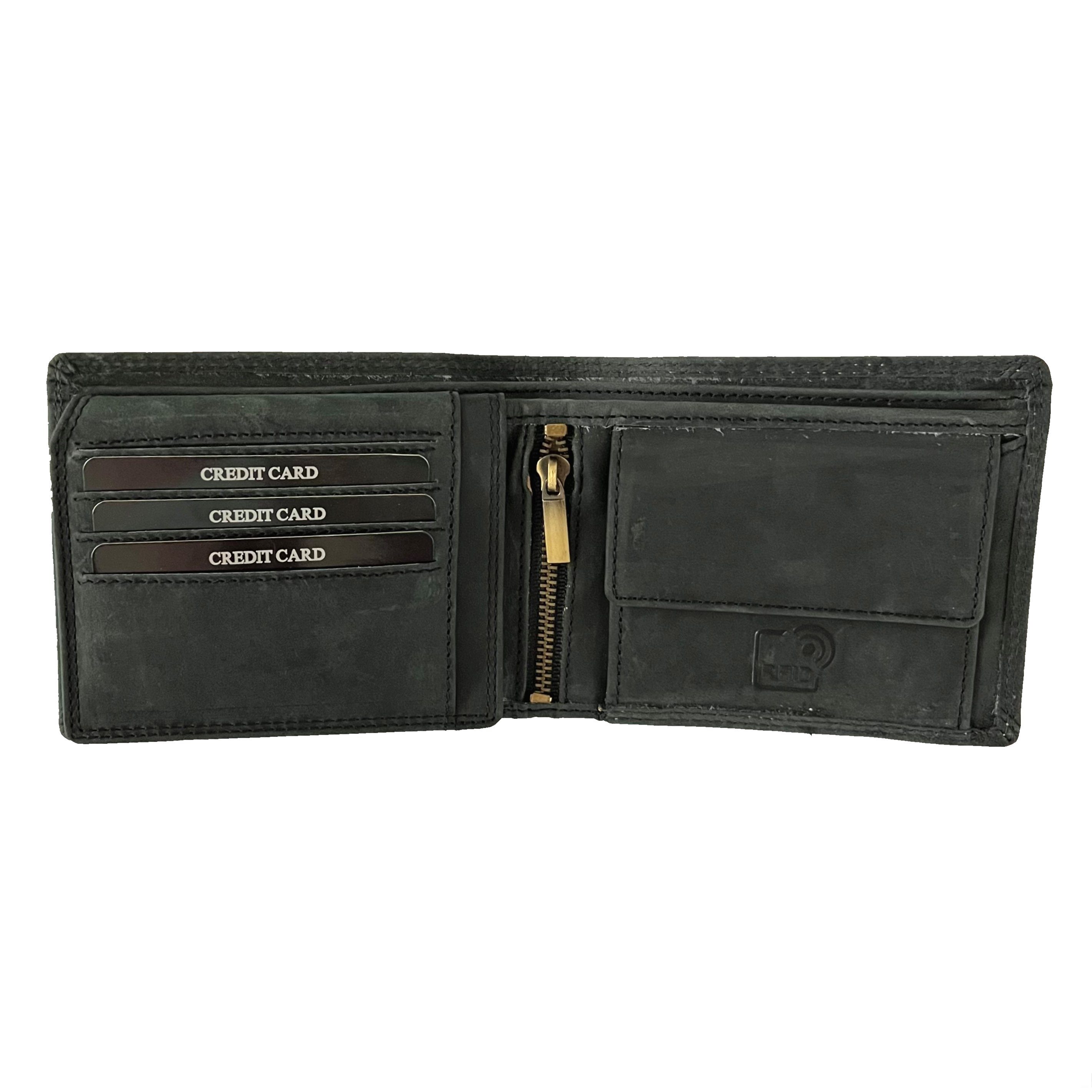 Buffalo Hill Geldbörse >8101< Büffelleder Portemonnaie, integrierter RFID-Schutz, elegantes Wallet mit 8 Kartenfächern in Graphit