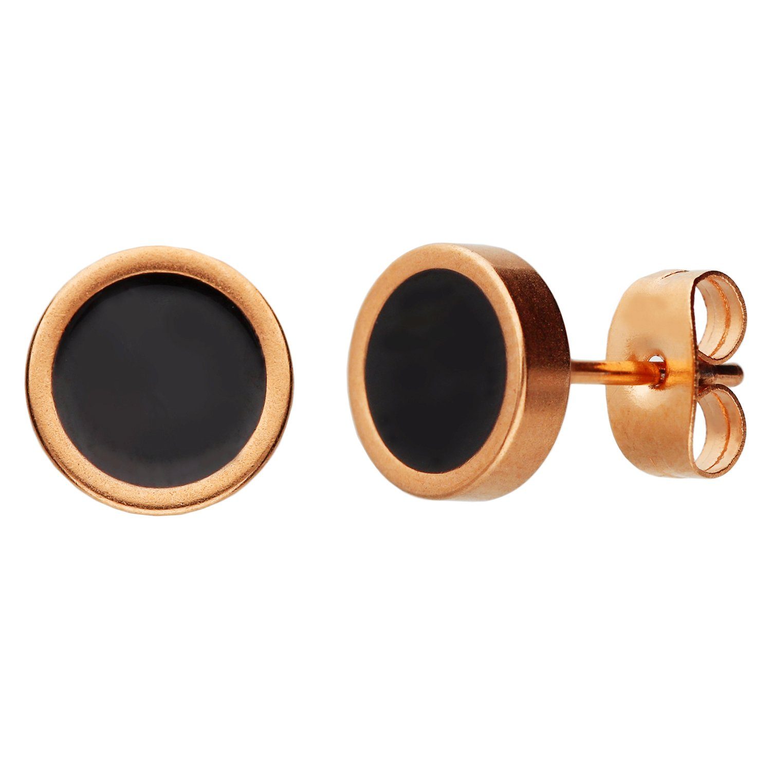 Paar Ohrstecker 18K Roségold vergoldet Edelstahl Ohrringe Rund Kreis Platte schwarz