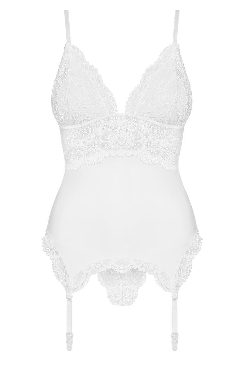 Obsessive Corsage Corsage weiß mit String Spitze Dessous mit Strapse (Set)