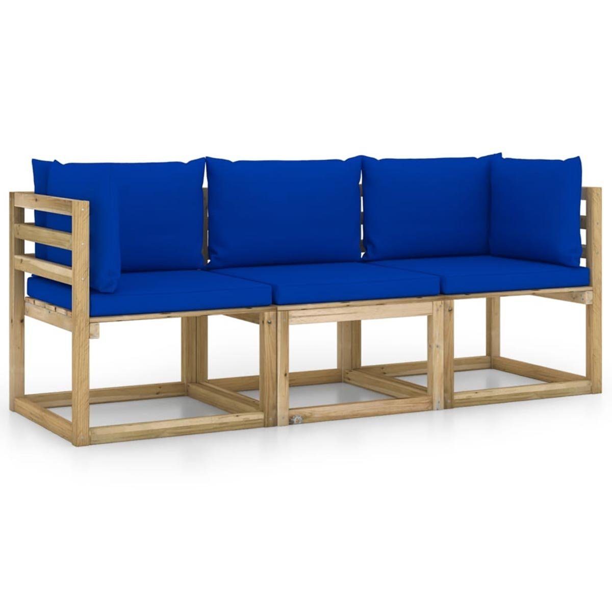 DOTMALL Big-Sofa 3-Sitzer-Gartensofa mit blauen Kissen. Polsterung aus 100 % Polyester