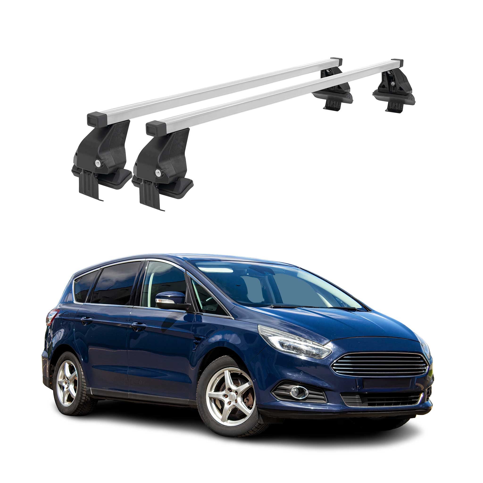 OMAC Dachträger Menabo Stahl Gepäckträger für Ford S-Max 2015-2018 Stahl Silber 2tlg (2-St), Wasserbeständig,Abnehmbar,Multifunktional,Leichtgewichtig