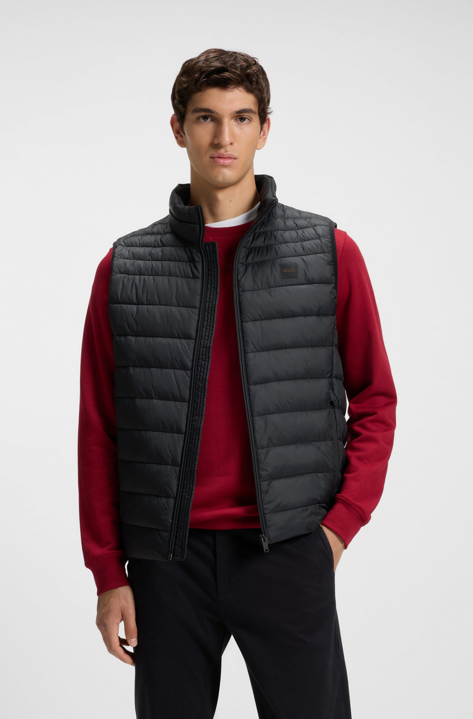BOSS ORANGE Steppweste Odeno Stehkragen, slim fit, kurze Длина