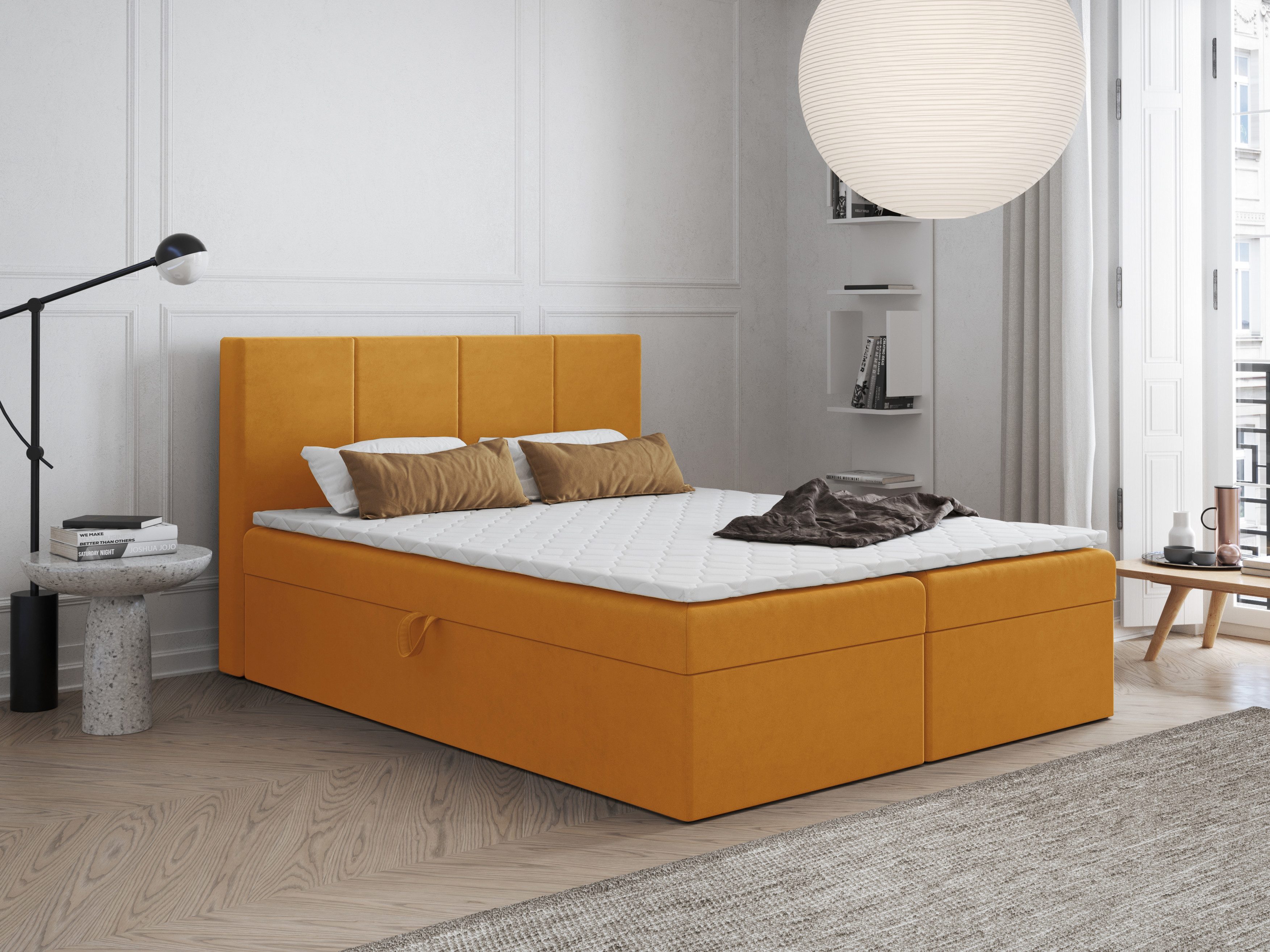 Godre Boxspringbett mit Bettkasten FARO 120x200 cm mit Bonell Matratze (Bett + Matratze), Bett mit zwei seitlich zu öffnenden Kästen