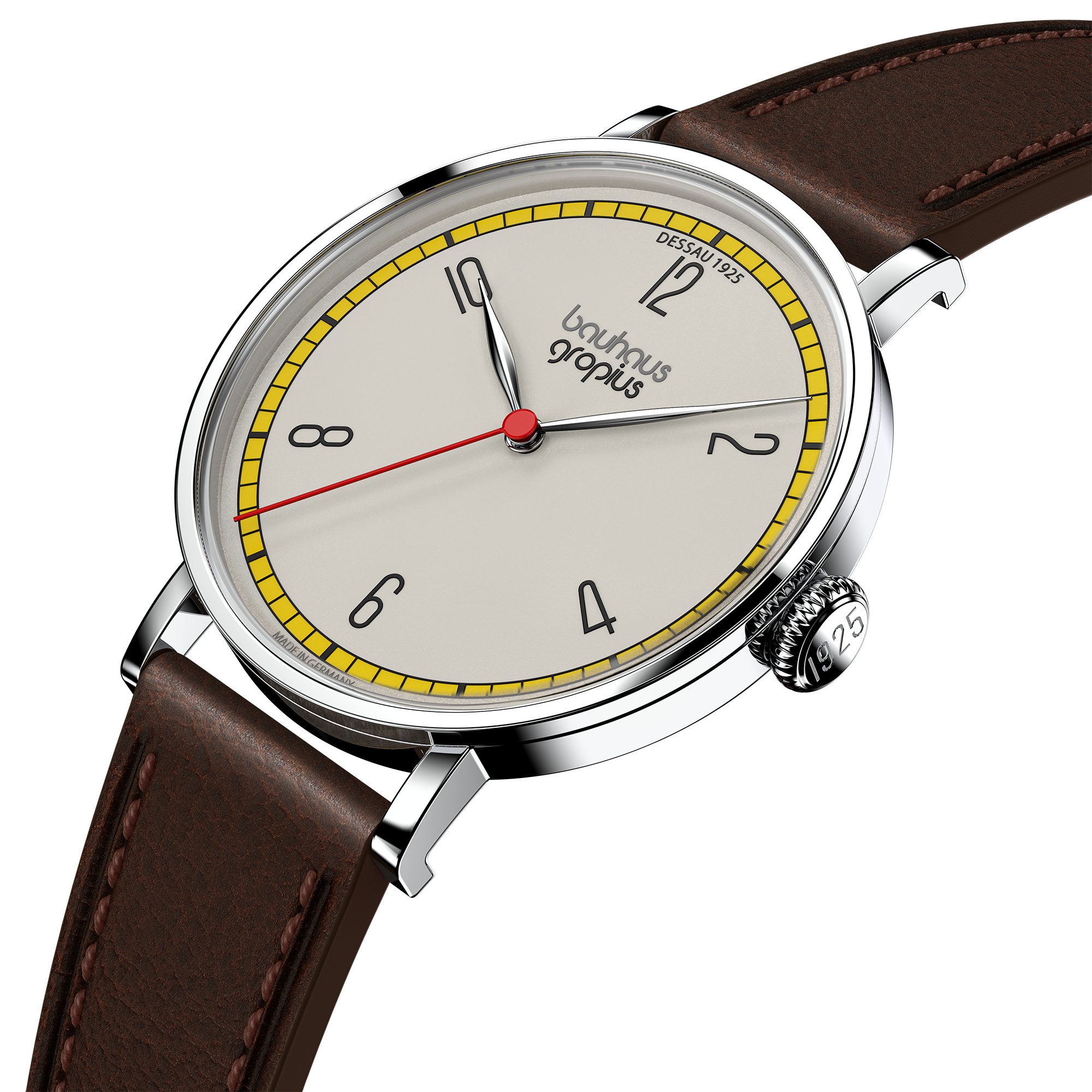 Walter Gropius Quarzuhr Made in Germany, Damenuhr, Herrenuhr, Unisex, Saphirglas - WGN 004-03, Armbanduhr, Lederarmband, Edelstahlgehäuse, New Bauhaus Dessau 1925