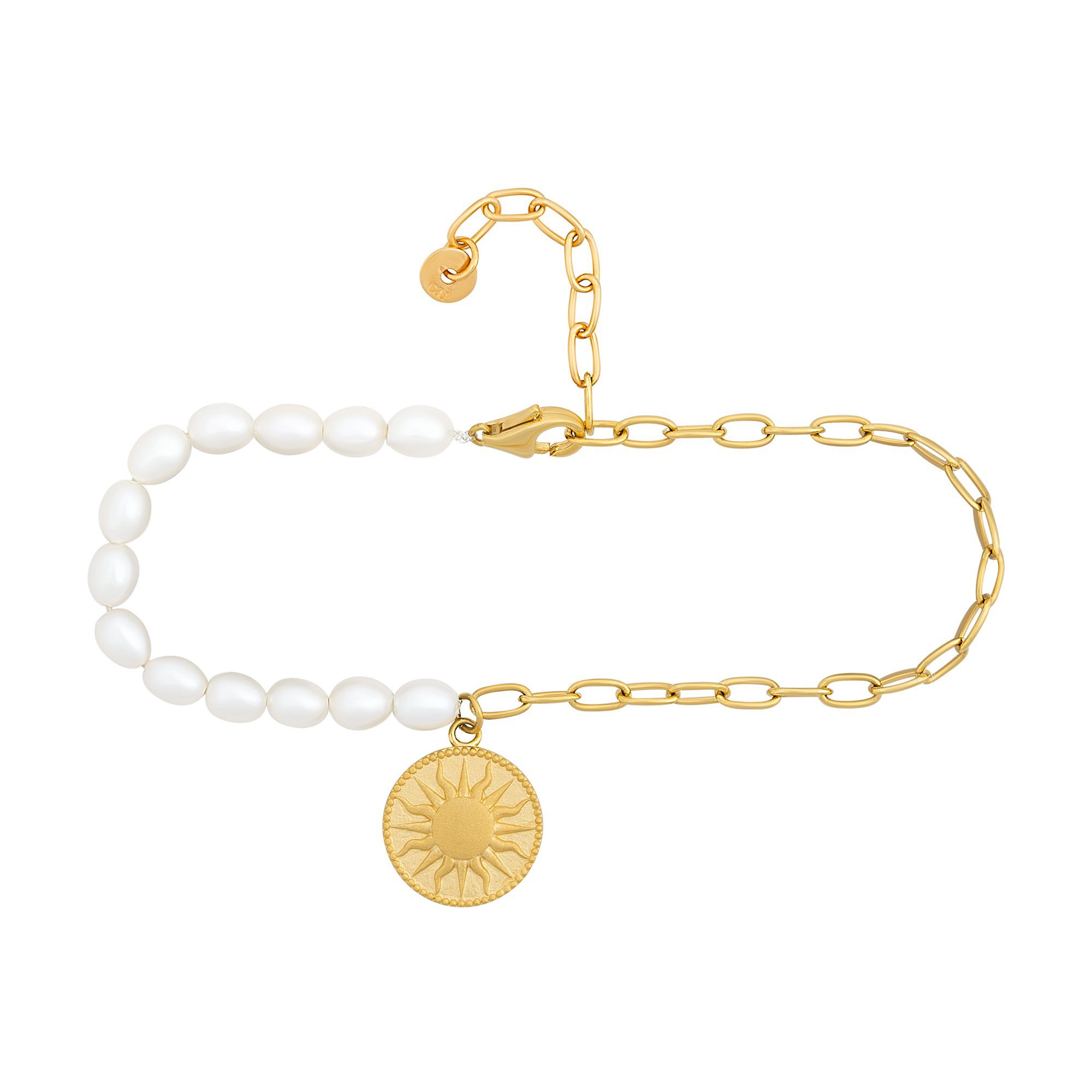 CAÏ Armband 925 Silber Perlen Münze vergoldet Sonne Mond