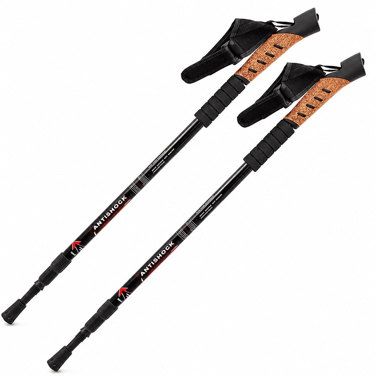 MidGard Nordic-Walking-Stöcke Teleskop Antischock Wanderstöcke aus Aluminiumlegierung mit Korkgriff (2 St), Leicht, mit ergonomischen Korkgriffe inkl. Transporttasche